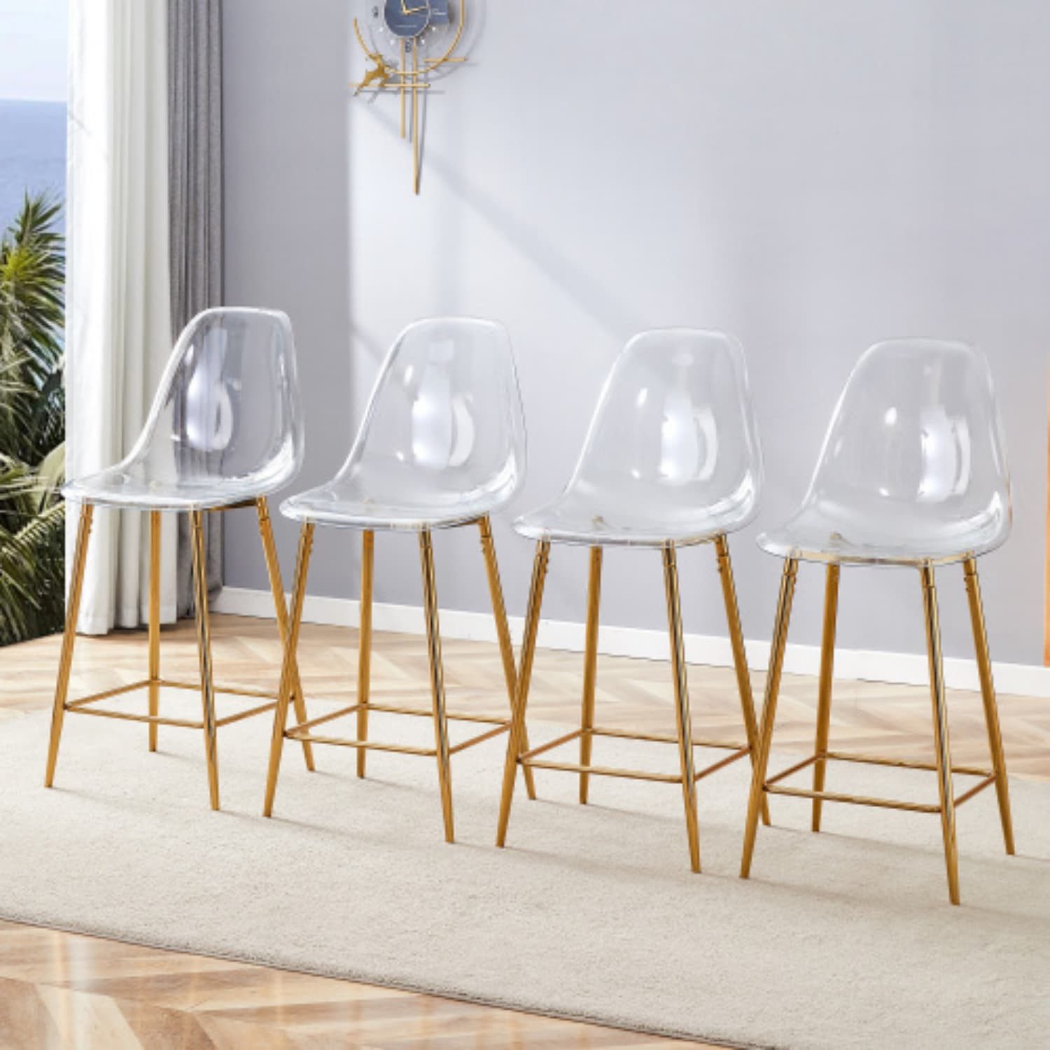 ANYSUN Barhocker Barhocker 4er Set transparent mit Lehne, Fußstütze & Metallgestell (4er-Set), 102 cm hoch, bis 120 kg belastbar, für offene Küchen & Essbereiche