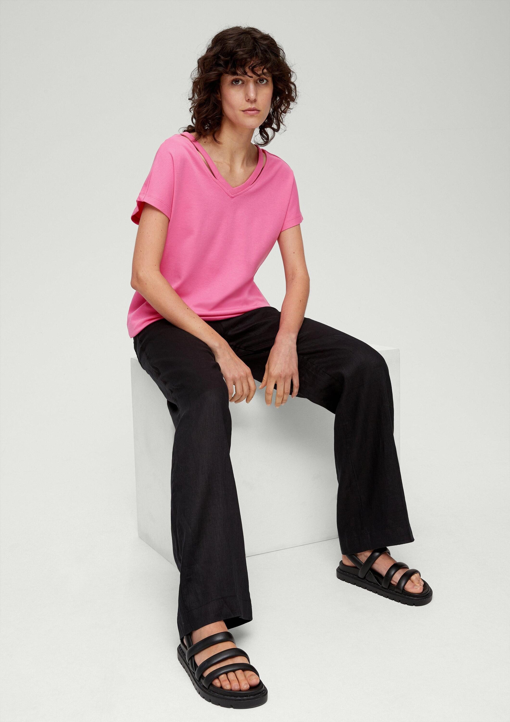 s.Oliver Kurzarmshirt T-Shirt Baumwollshirt mit Cut-outs im Relaxed Fit