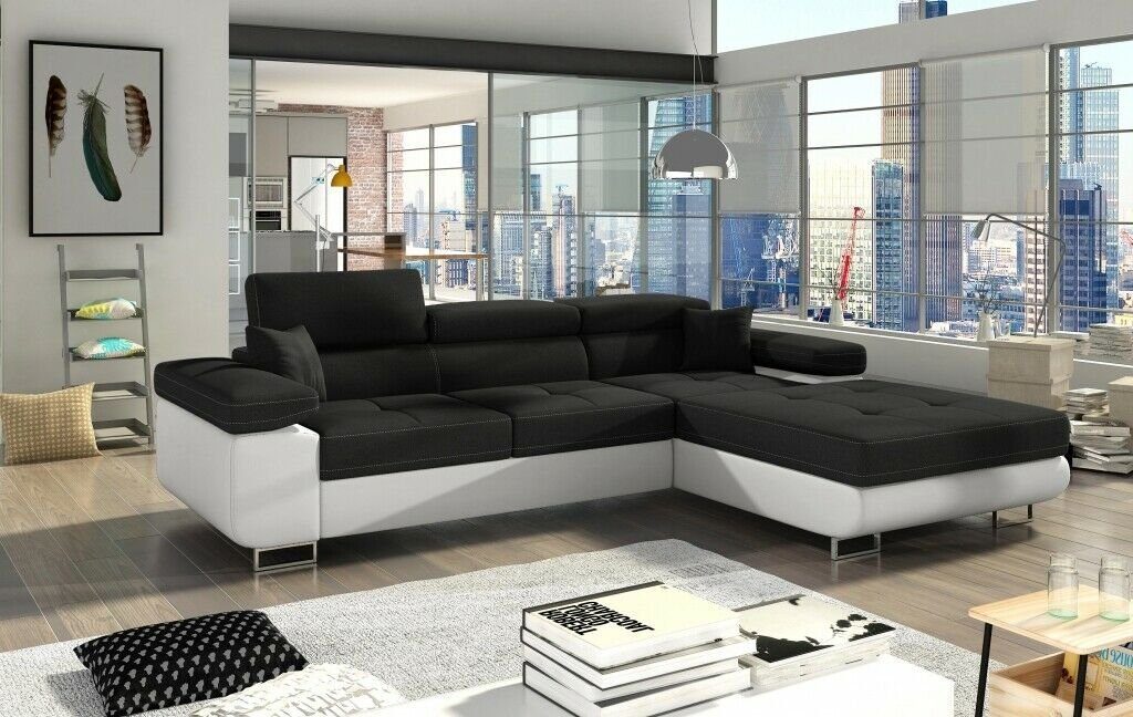 JVmoebel Ecksofa Moderne Graue Wohnlandschaft L-Form Sofa luxus Eck-Couch Neu, Made in Europe Schwarz/Weiß | Ecksofas