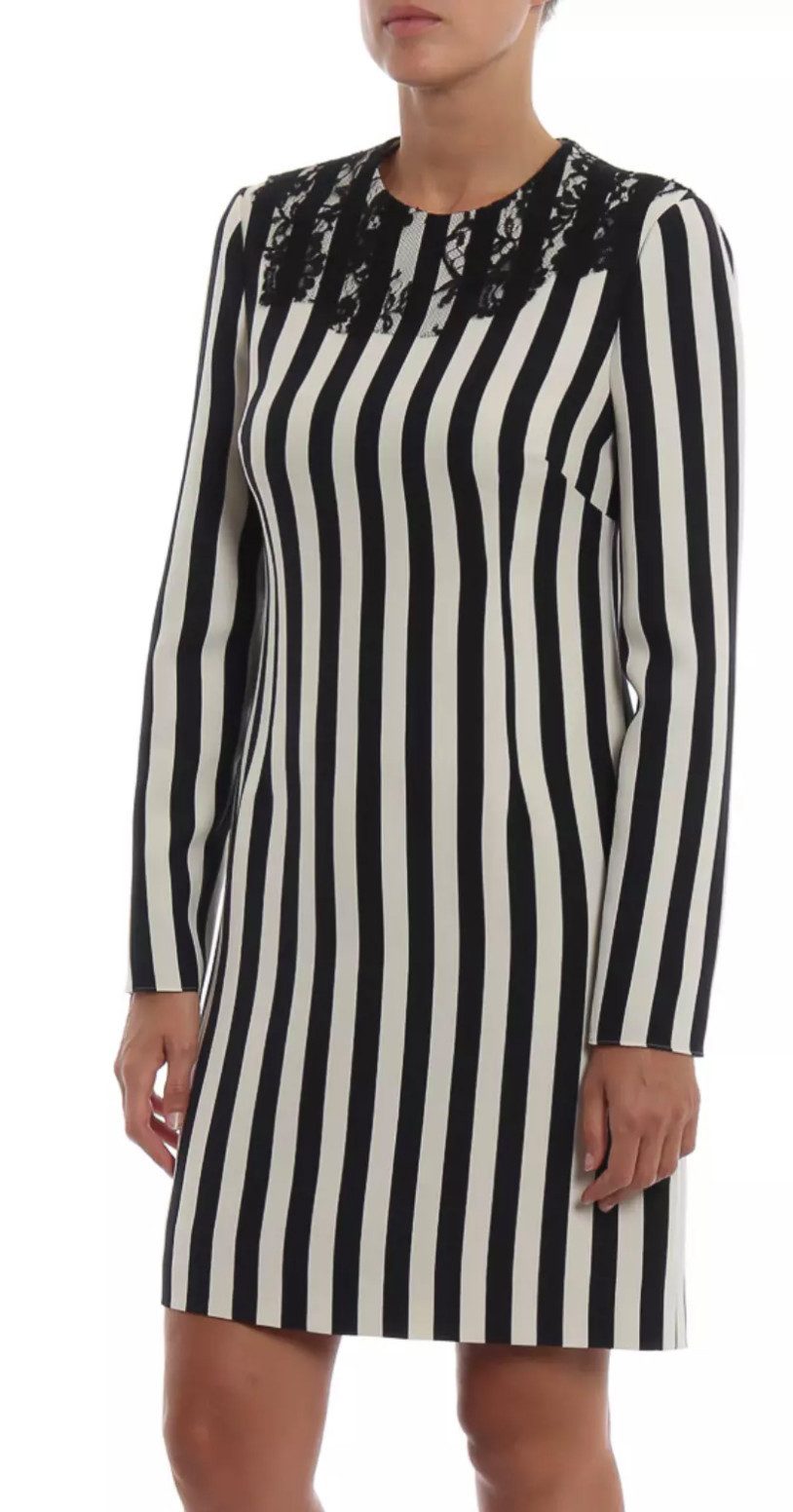 VALENTINO GARAVANI Minikleid Gestreiftes Crêpe Kleid mit Spitzenbesatz Spitzenverzierung, verdecktem Reißverschluss, gestreiftem Crêpe