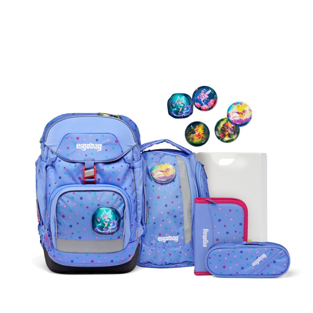 ergobag Schulrucksack Pack (6tlg., inkl. Sportrucksack, Schlamperrolle, Federmäppchen, Heftebox, Kletties)