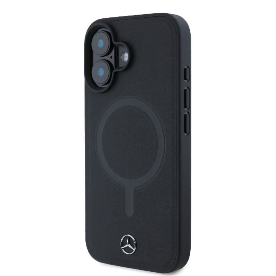 Mercedes Benz Handyhülle iPhone 16 Echtleder schwarz MagSafe kompatibel 6,1 Zoll, Kantenschutz