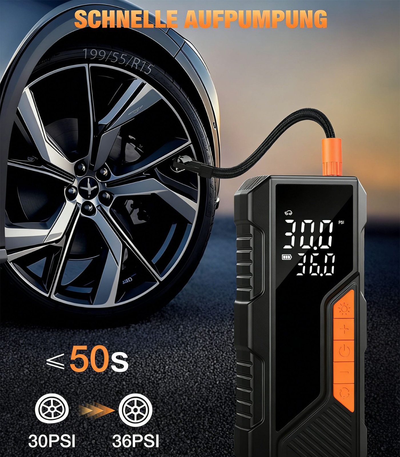 AKKEE Akku-Luftpumpe Elektrische Luftpumpe, wiederaufladbare Luftpumpe, Mini Kompressor, elektrische Luftpumpe mit Licht, Digitale LCD-Bildschirm
