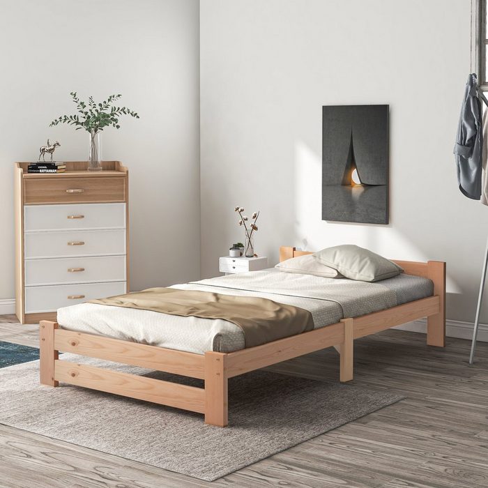 DEULE Massivholzbett Massivholz Bett aus mit Kopfteil und Lattenrost Natur (200x90/140cm)