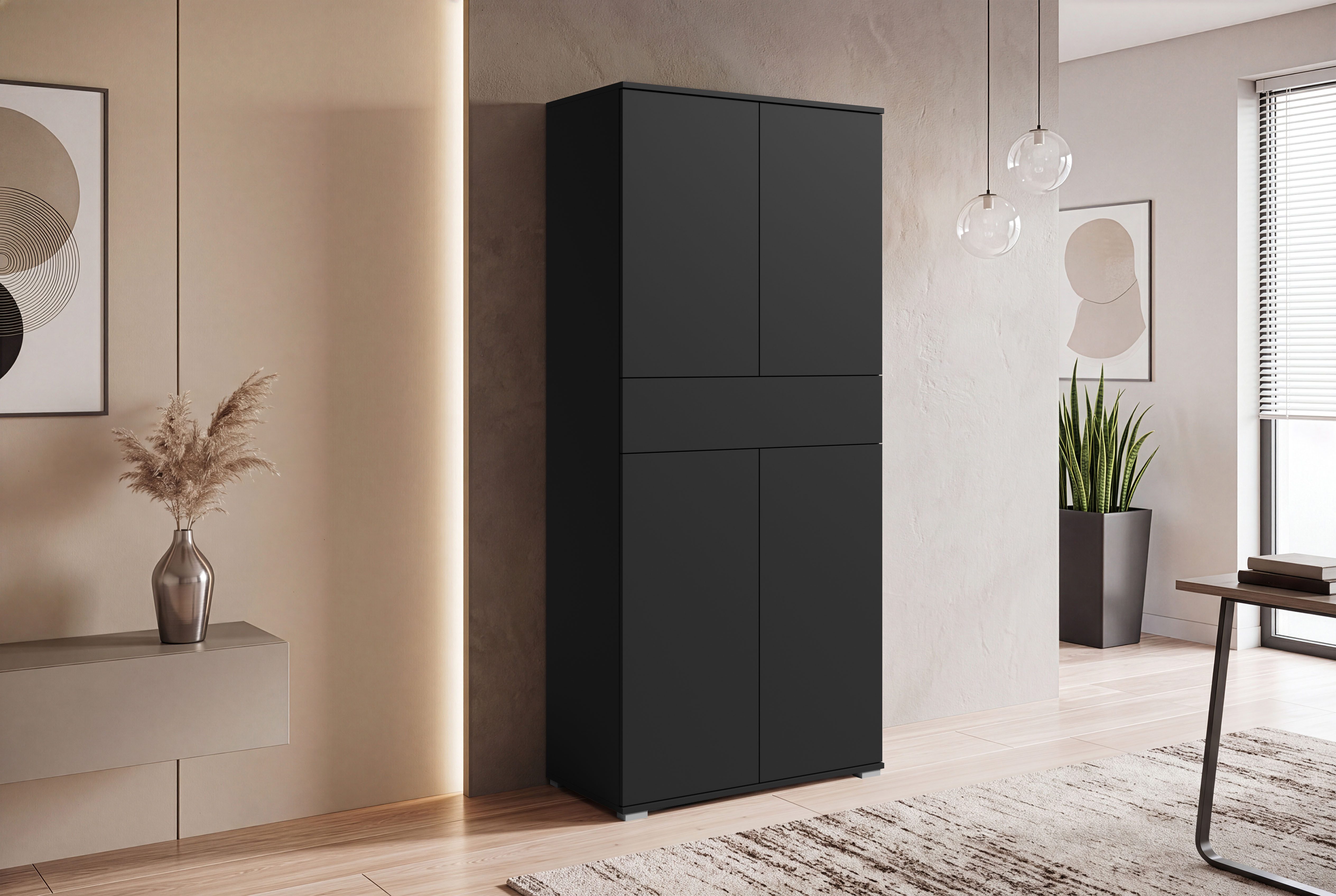 OTTO home Aktenschrank Kenia, Stauraumschrank 80 cm breit mit Schublade (1-St) Griffloses Design mit Push-to-Open und verstellbaren Einlegeböden