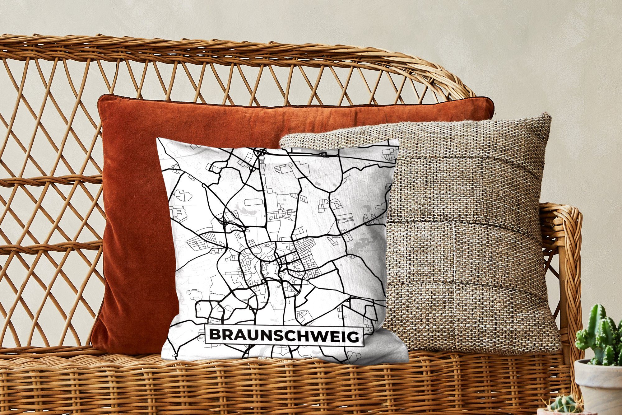 MuchoWow Deko, Dekokissen - mit für Schlafzimmer, Stadtplan Braunschweig Wohzimmer, Karte, Füllung Sofakissen Zierkissen -