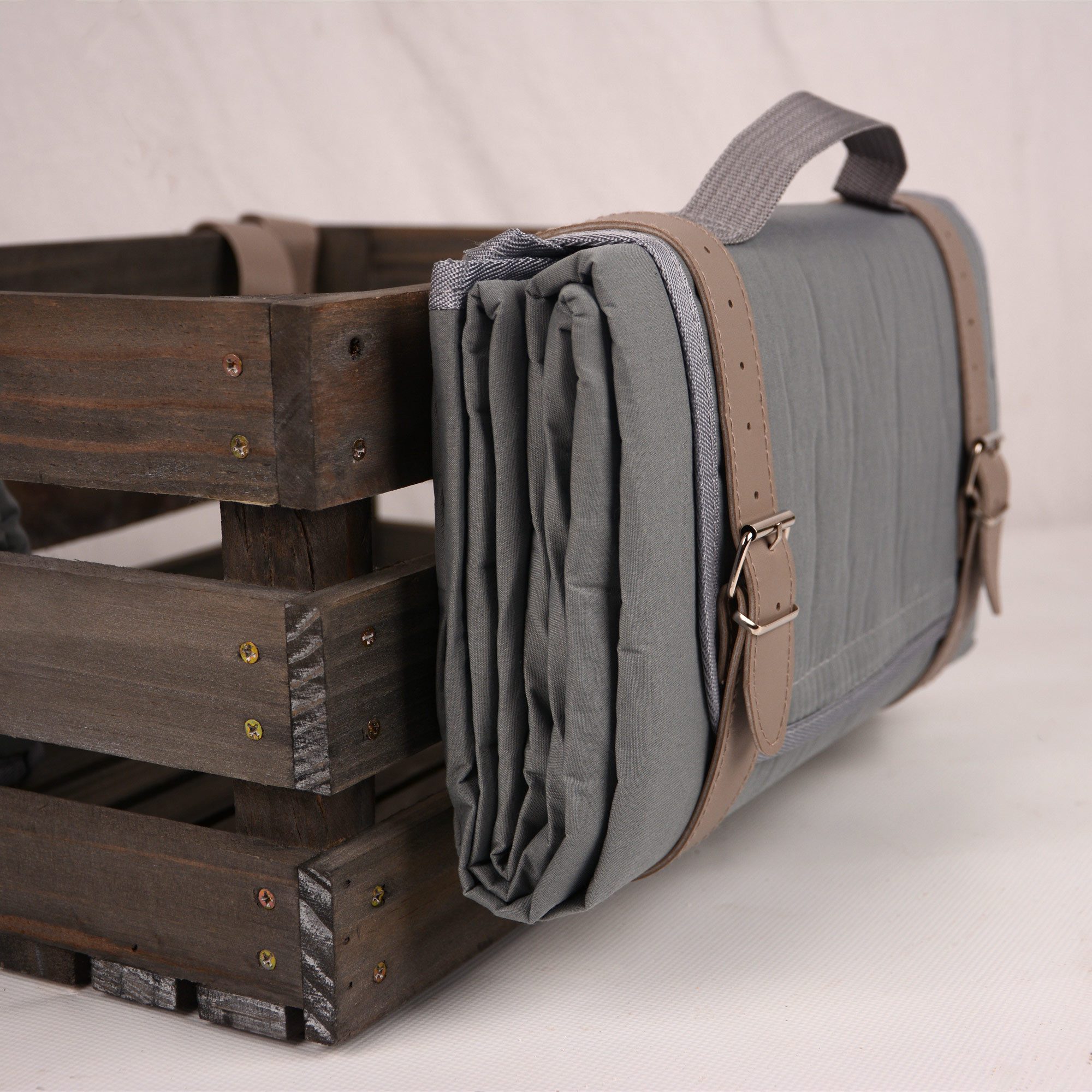 UNUS GARDEN Fahrradkorb Fahrradkiste Picknick Holz (Grau 40x30x20cm (LxBxH), Holzkiste Picknick Fahrradkiste Picknickdecke Flaschenhalter