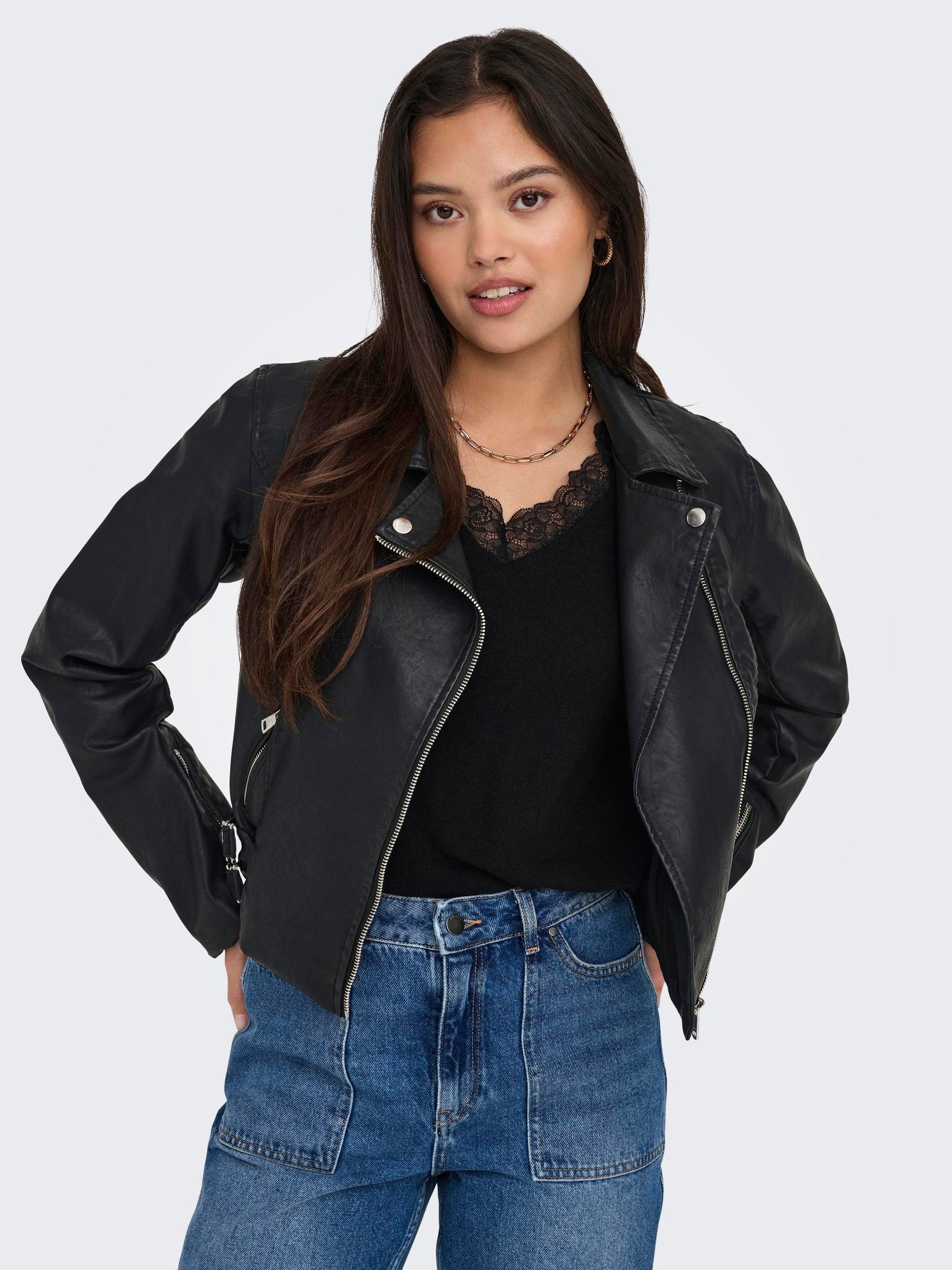 ONLY Lederimitatjacke ONLALBA FAUX LEATHER BIKER CC OTW mit vielen Biker Details