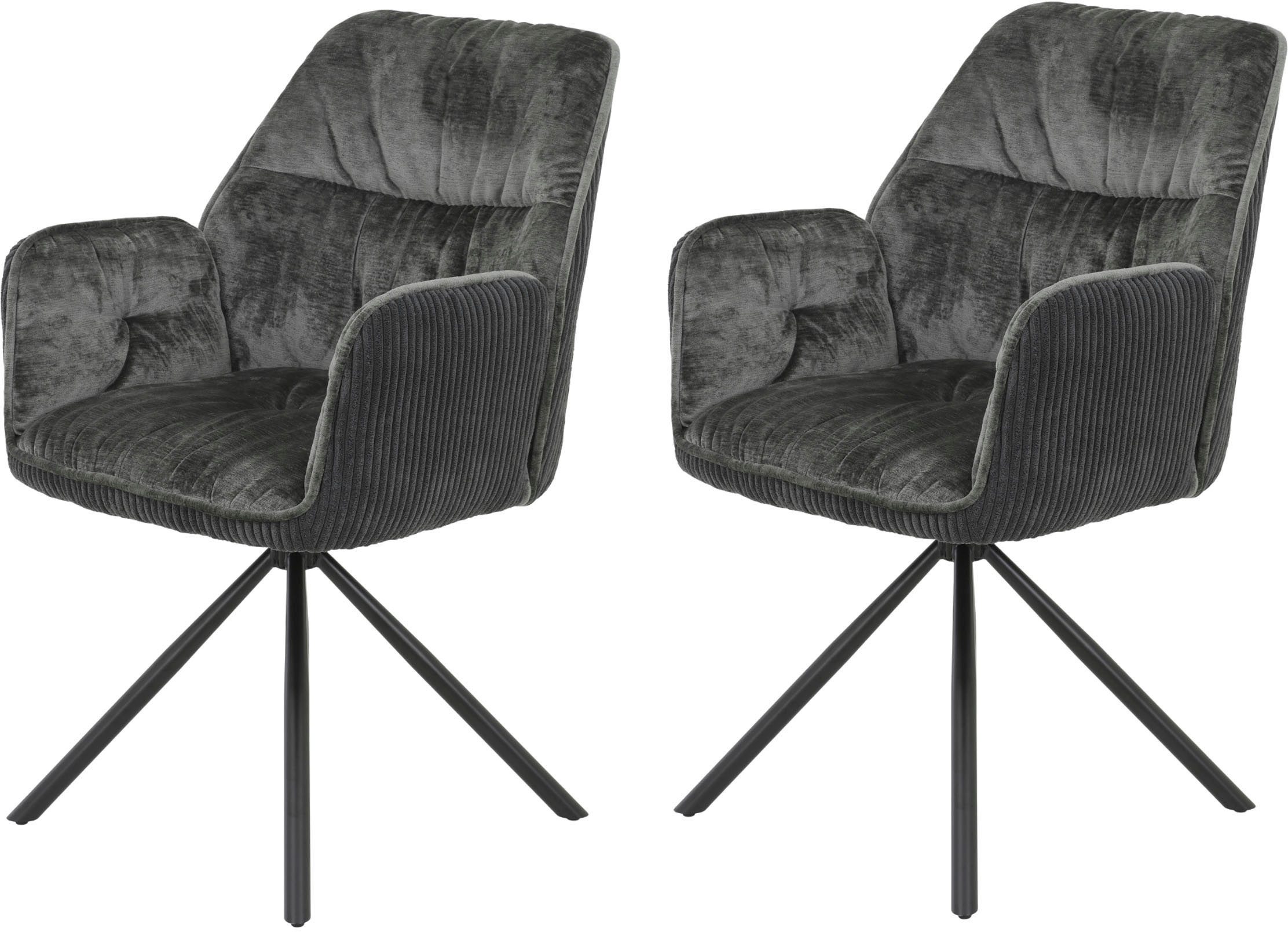 HELA Esszimmerstuhl AMIRA drehbar (Set, 2 St), Auto-Return 270°, Materialmix Cord/Samtvelours