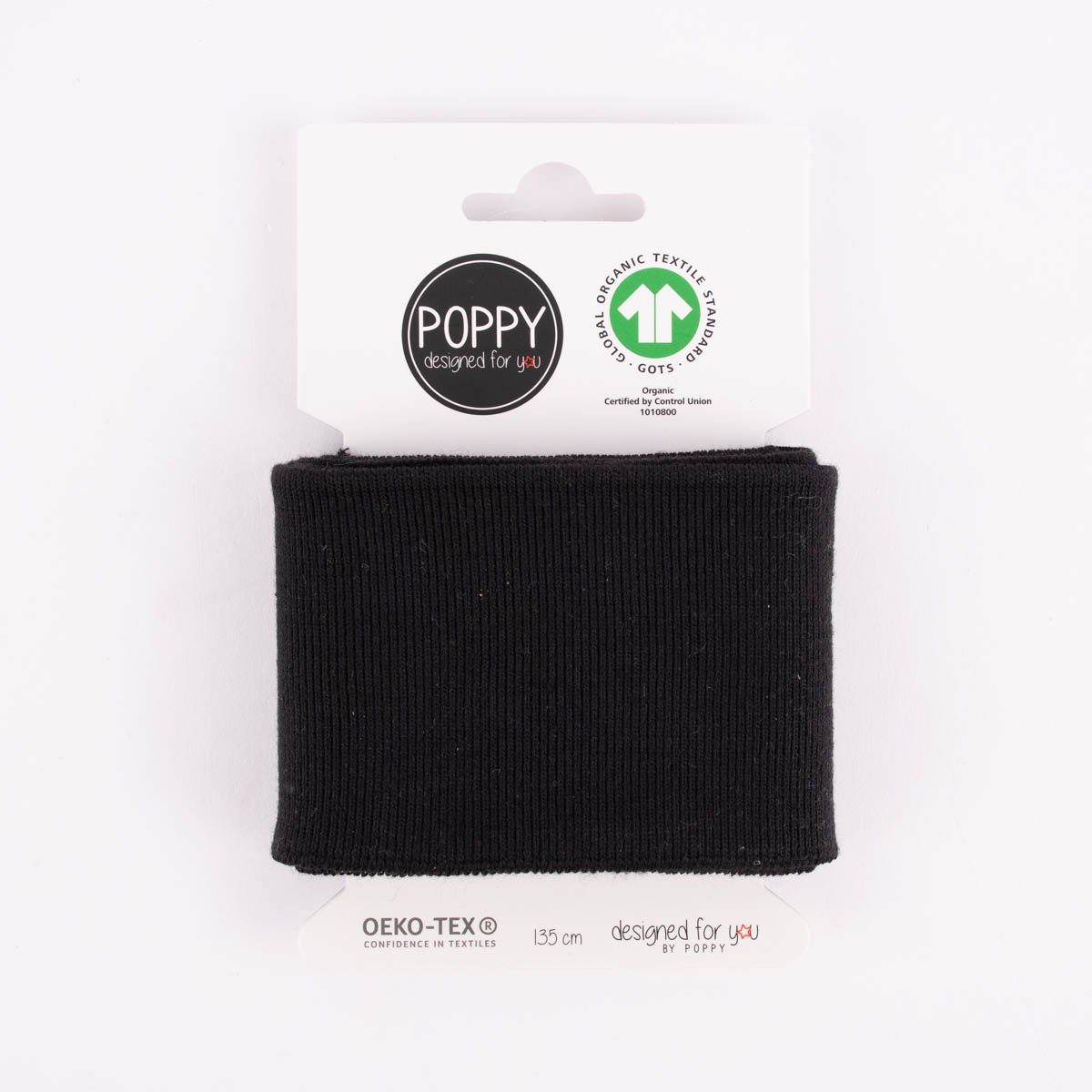 SCHÖNER LEBEN. Stoff Bündchenstoff Cuff Meterware Fertigbündchen Organic Bio schwarz 135cm, allergikergeeignet