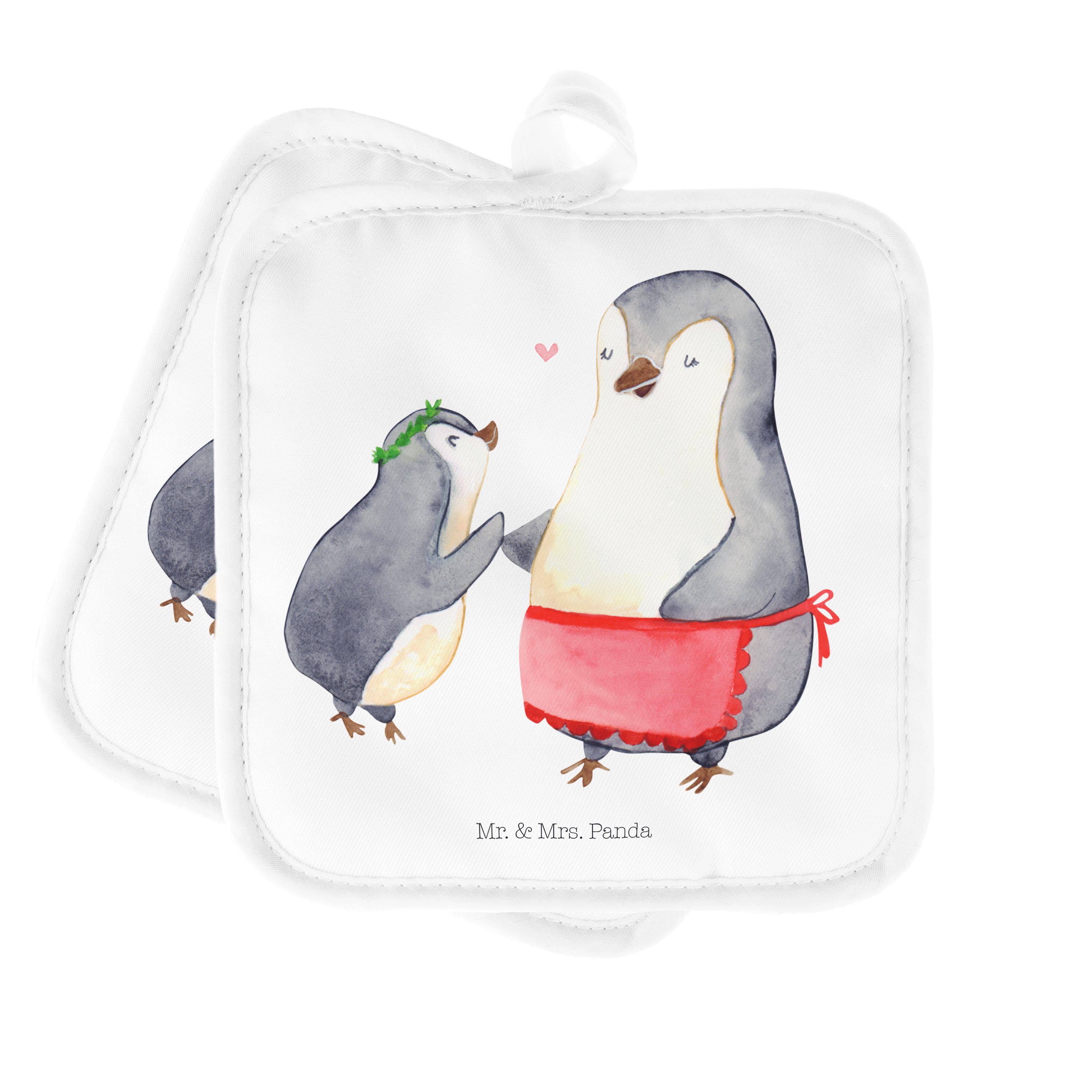 Mr. & Mrs. Panda Topflappen Pinguin mit Kind - Weiß - Geschenk, Topflappen mit Spruch, Topflappen, (1-tlg)