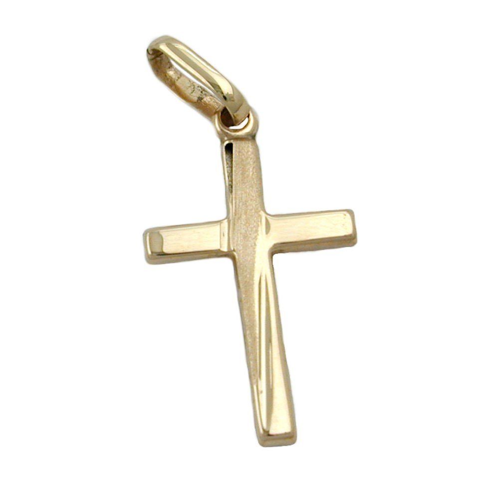 Schmuck Krone Kettenanhänger Anhänger Goldanhänger Kreuz 375 Gold Gelbgold schlicht diamantiert Unisex