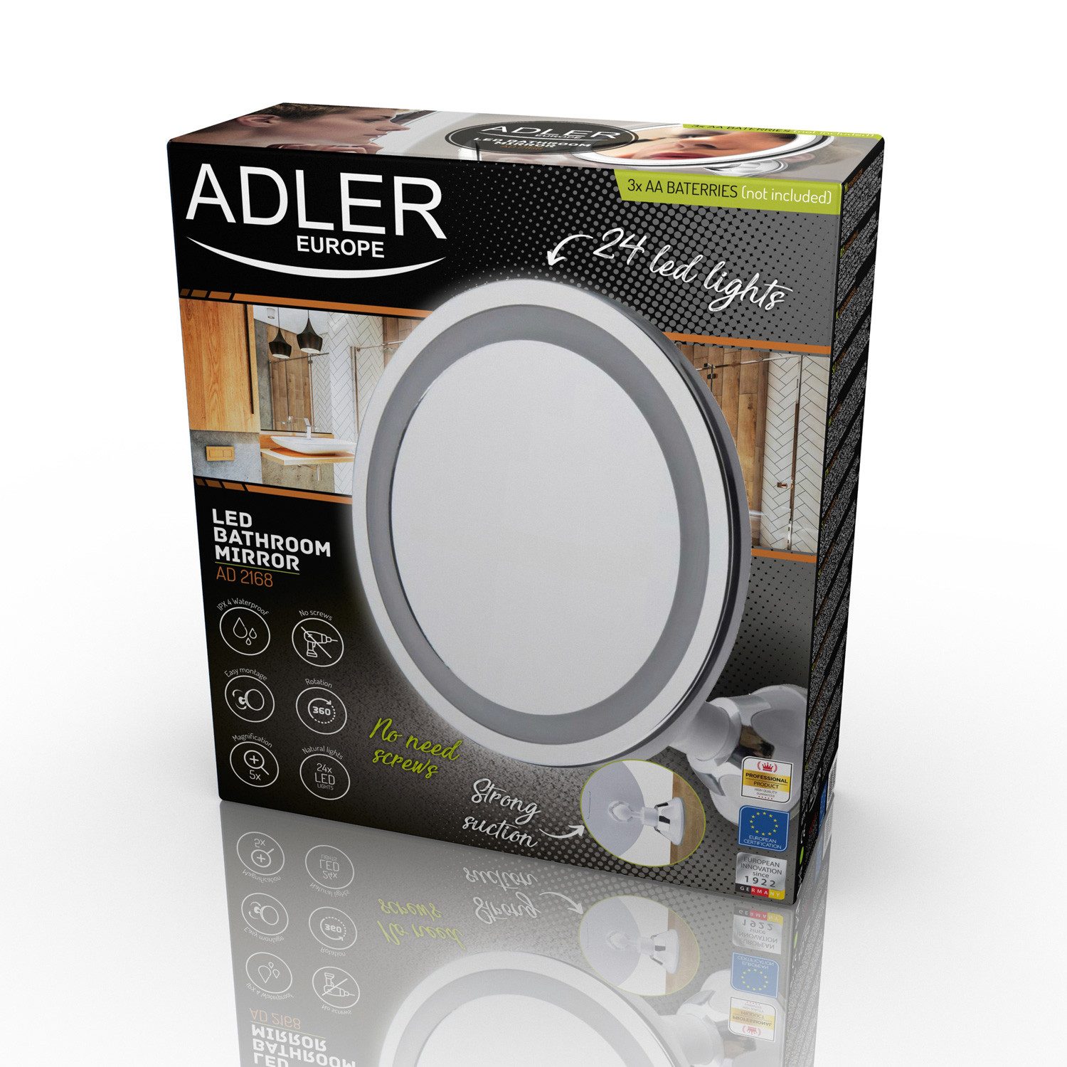 Adler Kosmetikspiegel Adler AD 2168 Wand-Schminkspiegel, mit Saugnapf ohne Bohren