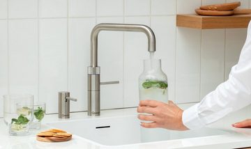 QUOOKER Küchenarmatur QUOOKER FUSION SQUARE Edelstahl VAQ PRO3 mit CUBE 2 (3FSRVSCUBE) (2-St) 100°C Kochendwasserhahn mit Trinkwassersystem