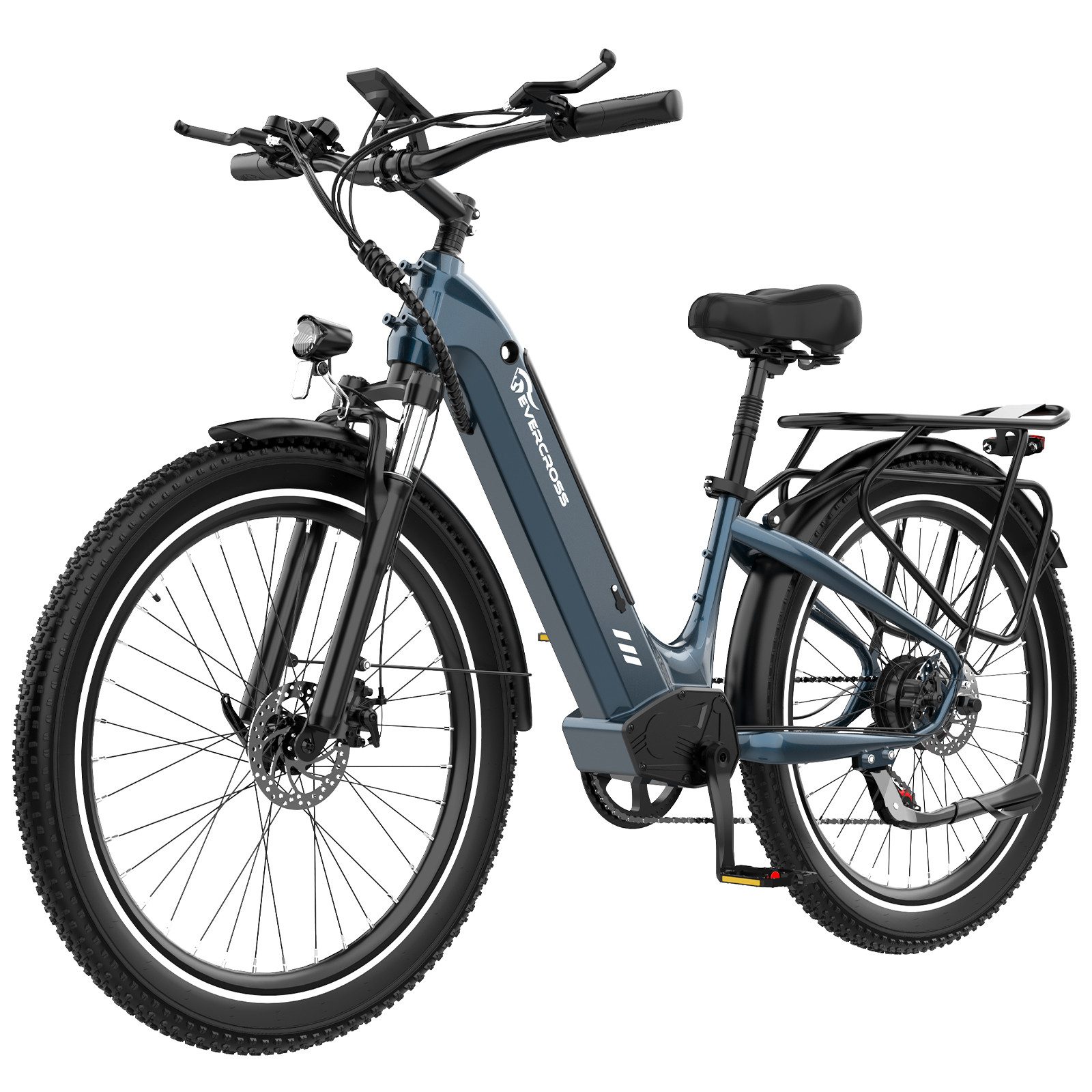 EVERCROSS TECH E-Bike Cityrad für Pendler,26",48V 15AH,7 Gang Shimano,65-90km,APP, 7 Gang, Heckmotor, 720 Wh, Herausnehmbare Batterie,E-Citybike mit Schloss, Pumpe