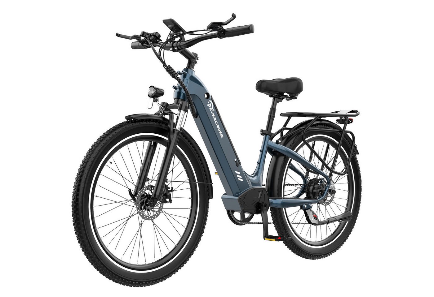 EVERCROSS TECH E-Bike Cityrad für Pendler,26",48V 15AH,7 Gang Shimano,65-90km,APP, 7 Gang, Heckmotor, 720 Wh, Herausnehmbare Batterie,E-Citybike mit Schloss, Pumpe