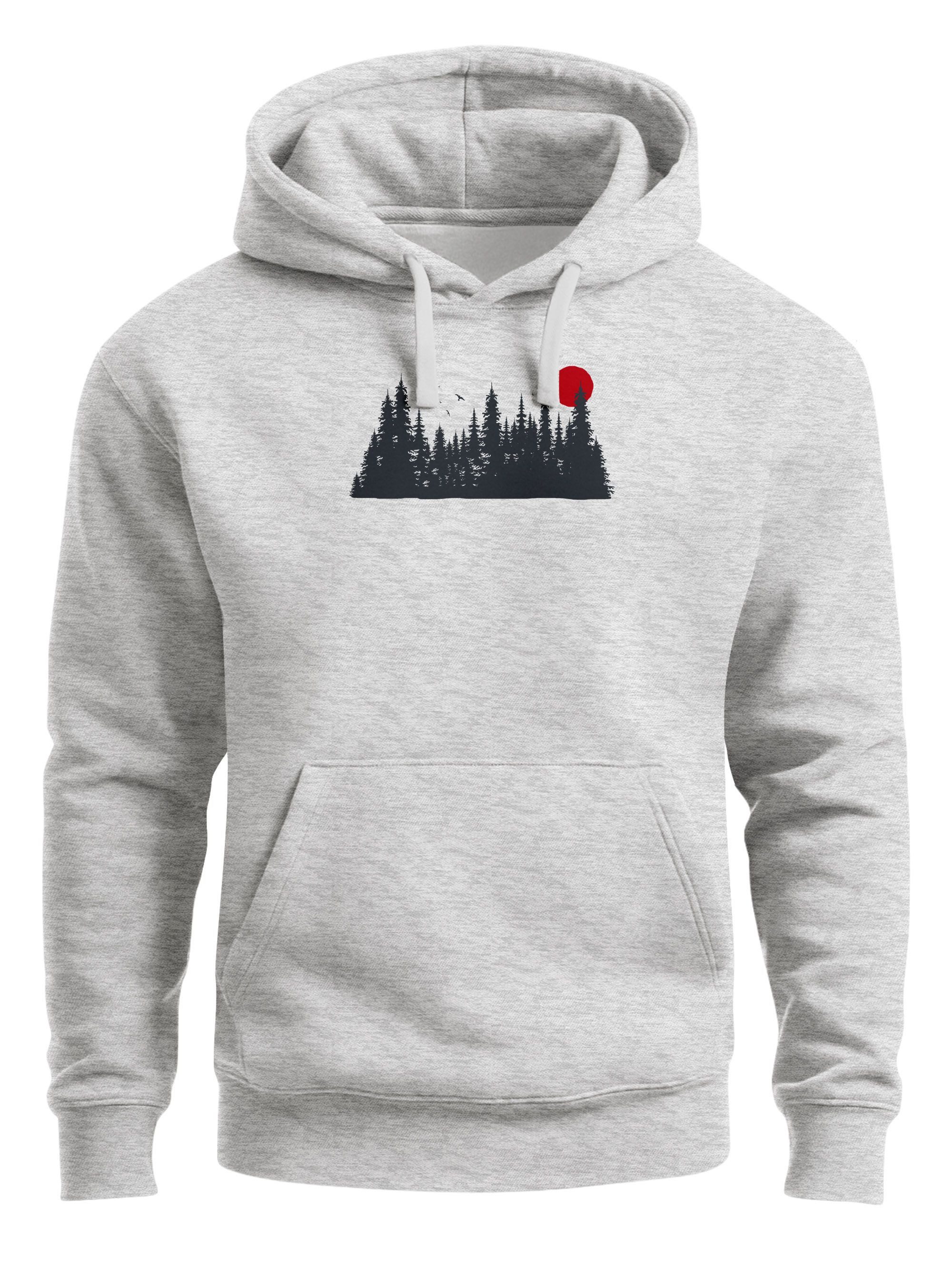 Hoodie Hoodie Herren Print Red Sun Forest Kapuzensweatshirt mit Waldmotiv