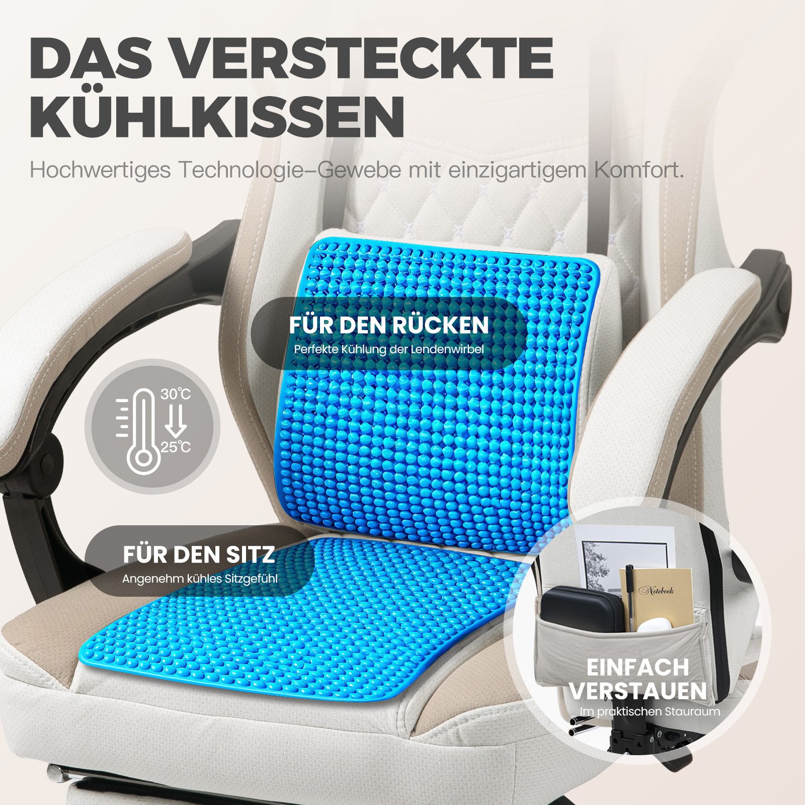 Dowinx Gaming-Stuhl Stoff mit Taschenfederkissen, Gaming Sessel mit Fußstütze, Ergonomischer Bürostuhl – Bild 4 von 5