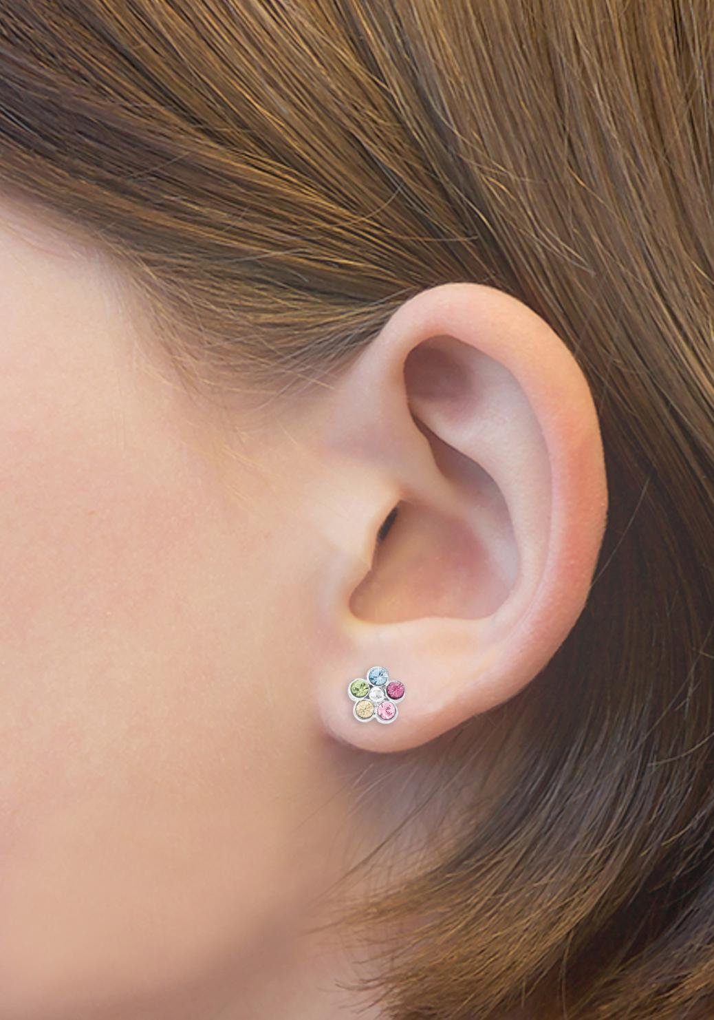 Amor Paar Ohrstecker Blüten, mit Kristallstein