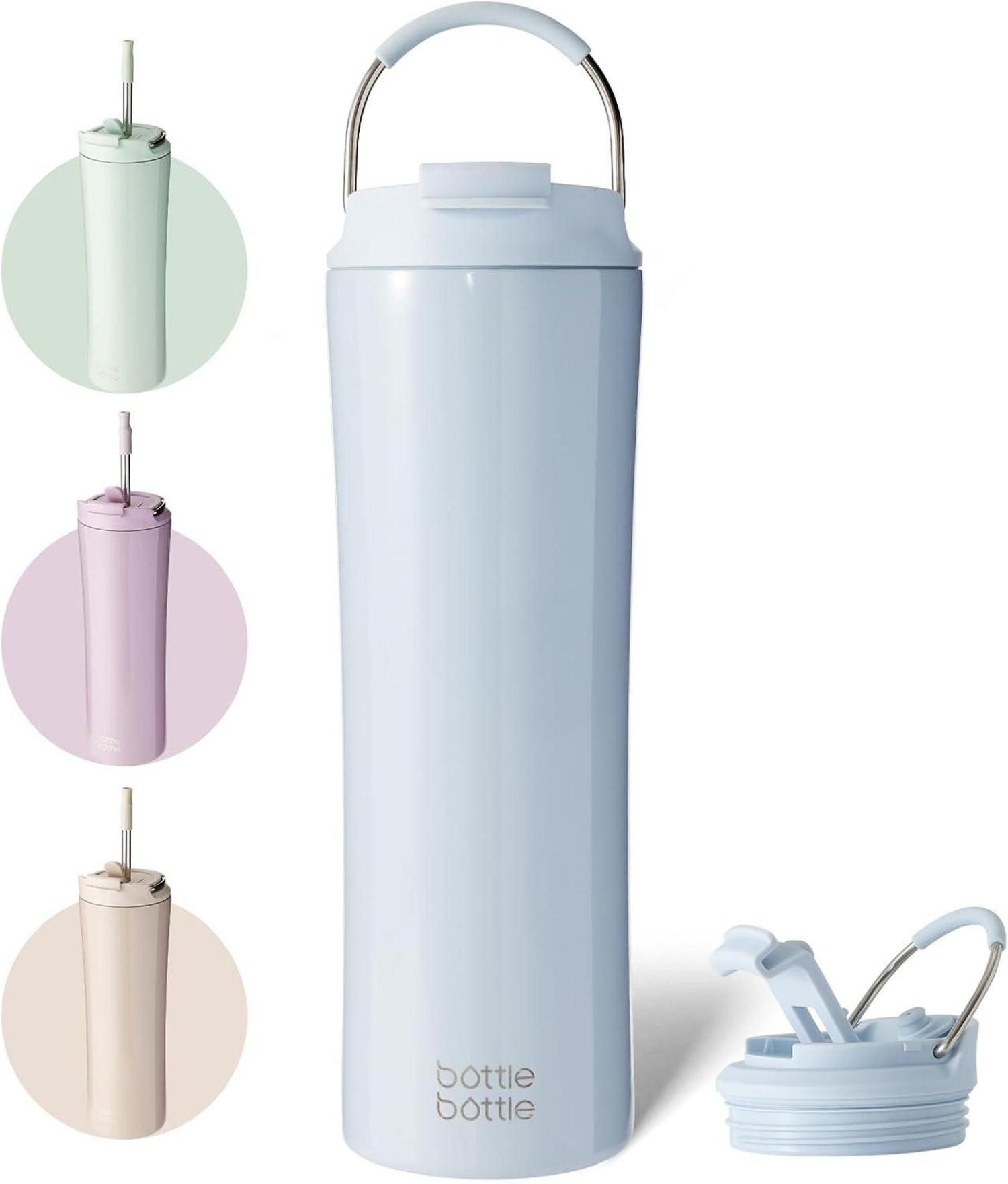 Coffee-to-go-Becher Isolierter Kaffeebecher 680 ml mit Strohhalm und Griff, edelstahl warm