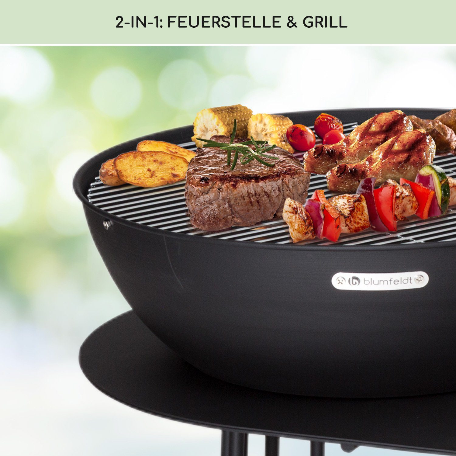 blumfeldt Feuerschale Nantai, (Set), Garten mit Grill Feuerkorb Feuerstelle Outdoor