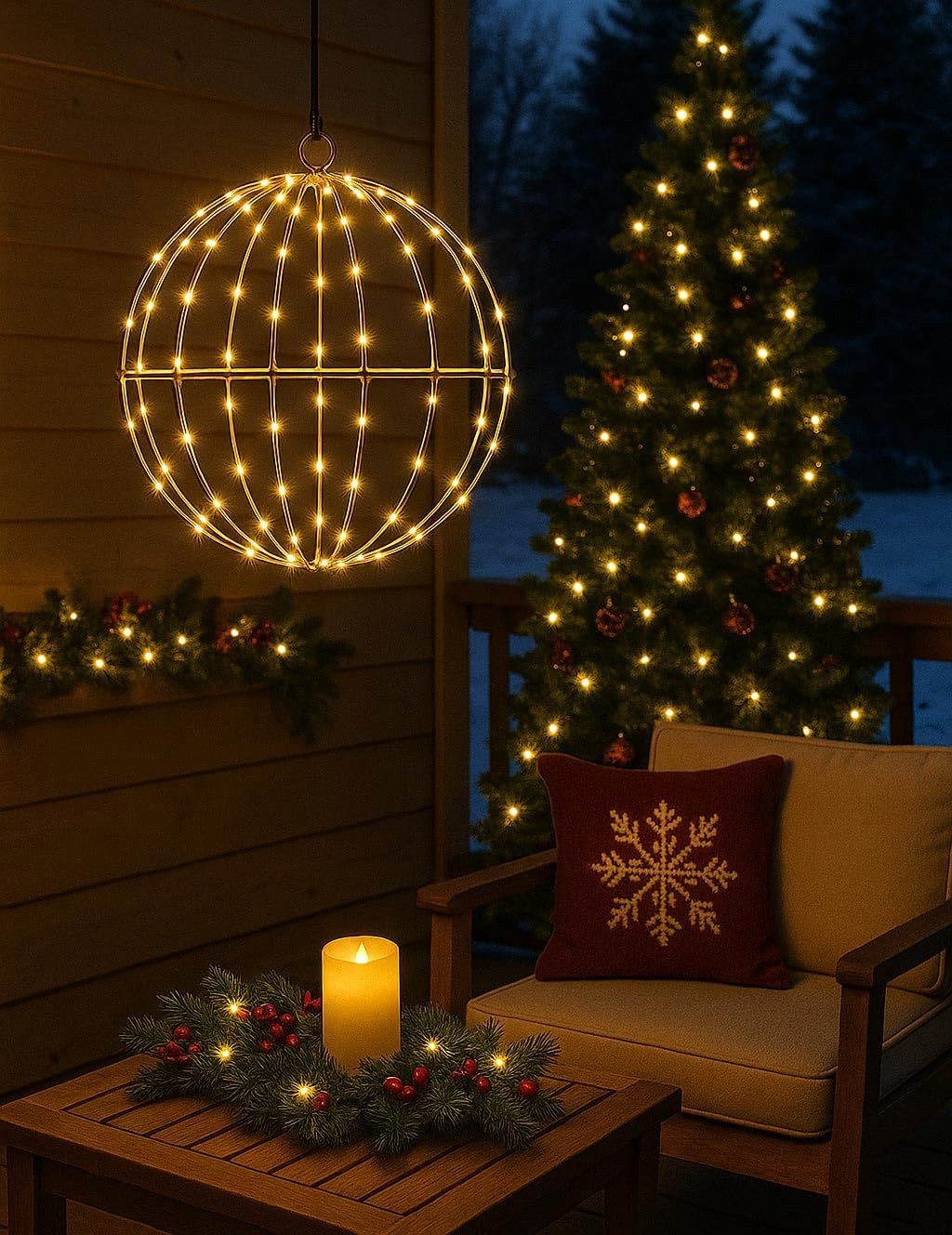 mucHome LED Kugelleuchte LED Metall Lichterkugel Ø20 cm, 100 warmweiße LEDs mit Timer, Batterie – Bild 4 von 5