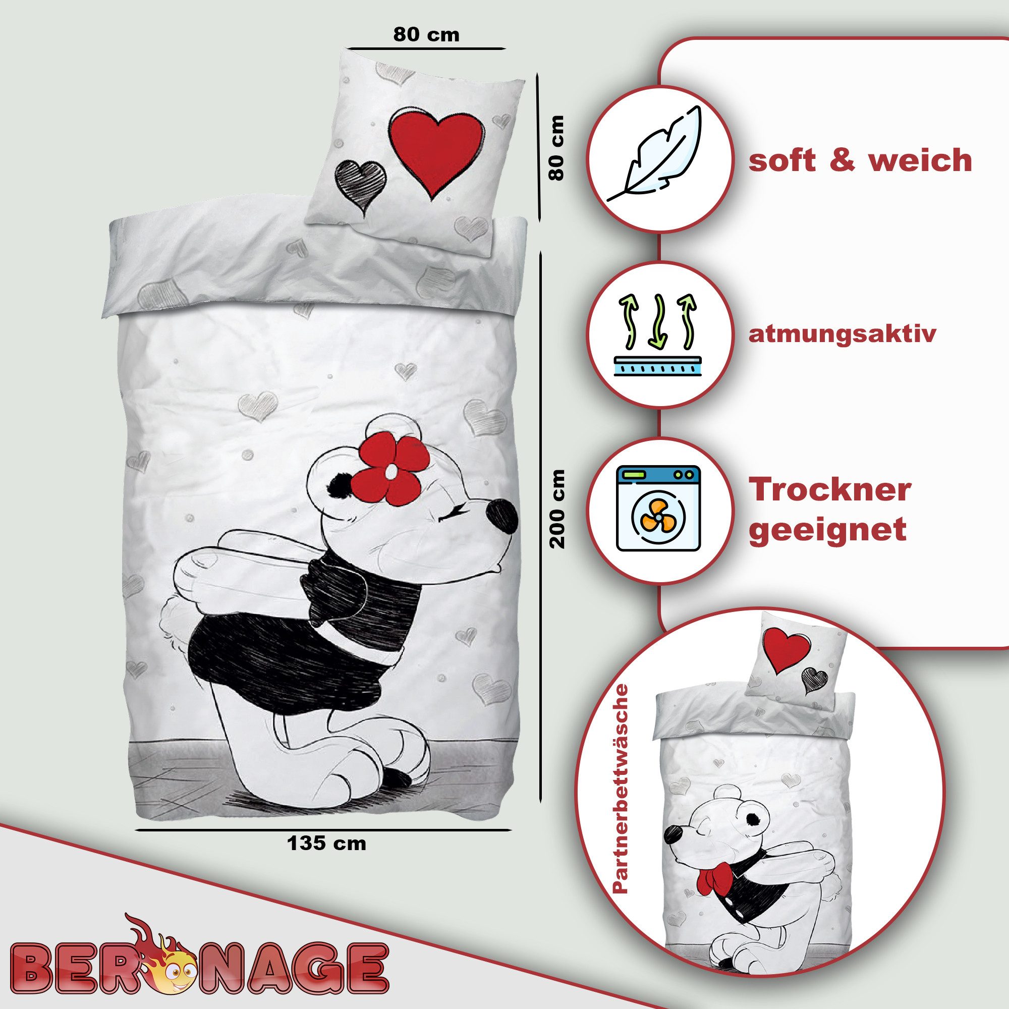 BERONAGE Partnerbettwäsche Bärchen Partnerbettwäsche 2 Bettwäsche-Sets, günstig online kaufen