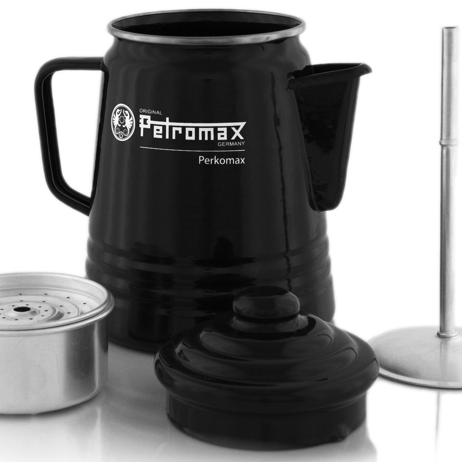 Outdoor in Petromax 7 Geschirr-Set schwarz, teilig Perkolator+Becher+Schüssel+Teller Perkolator Vorteils-Set