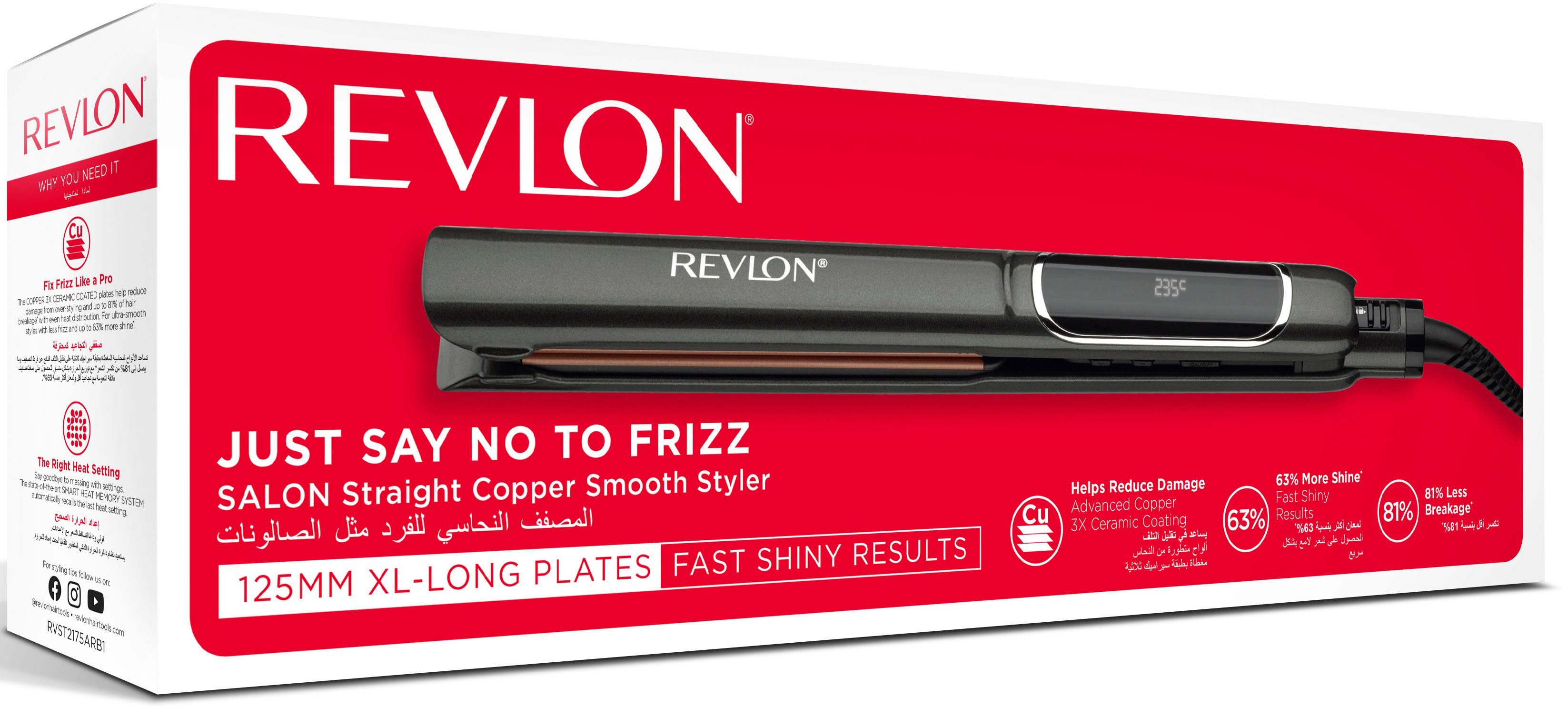 Revlon Glätteisen RVST2175 ColourProtect-Keramik-Beschichtung, 125mm, abgerundete, bewegliche Platten in 10 Sekunden einsatzbereit schwarz