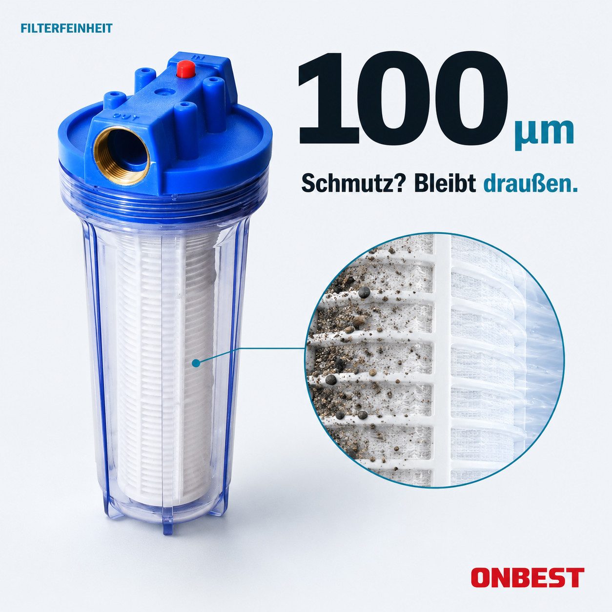 Onbest Wasserfilter WF-6055 1 Zoll 6000 l/h 5,5bar, inklusive Filterschlüssel, 10 x 31 cm