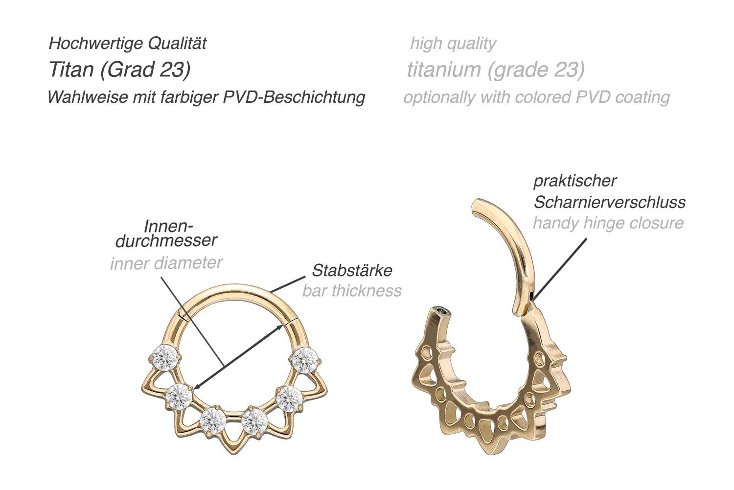 PIERCINGLINE Nasenpiercing Titan Segmentring Clicker KRISTALLE + SPITZEN Oh günstig online kaufen