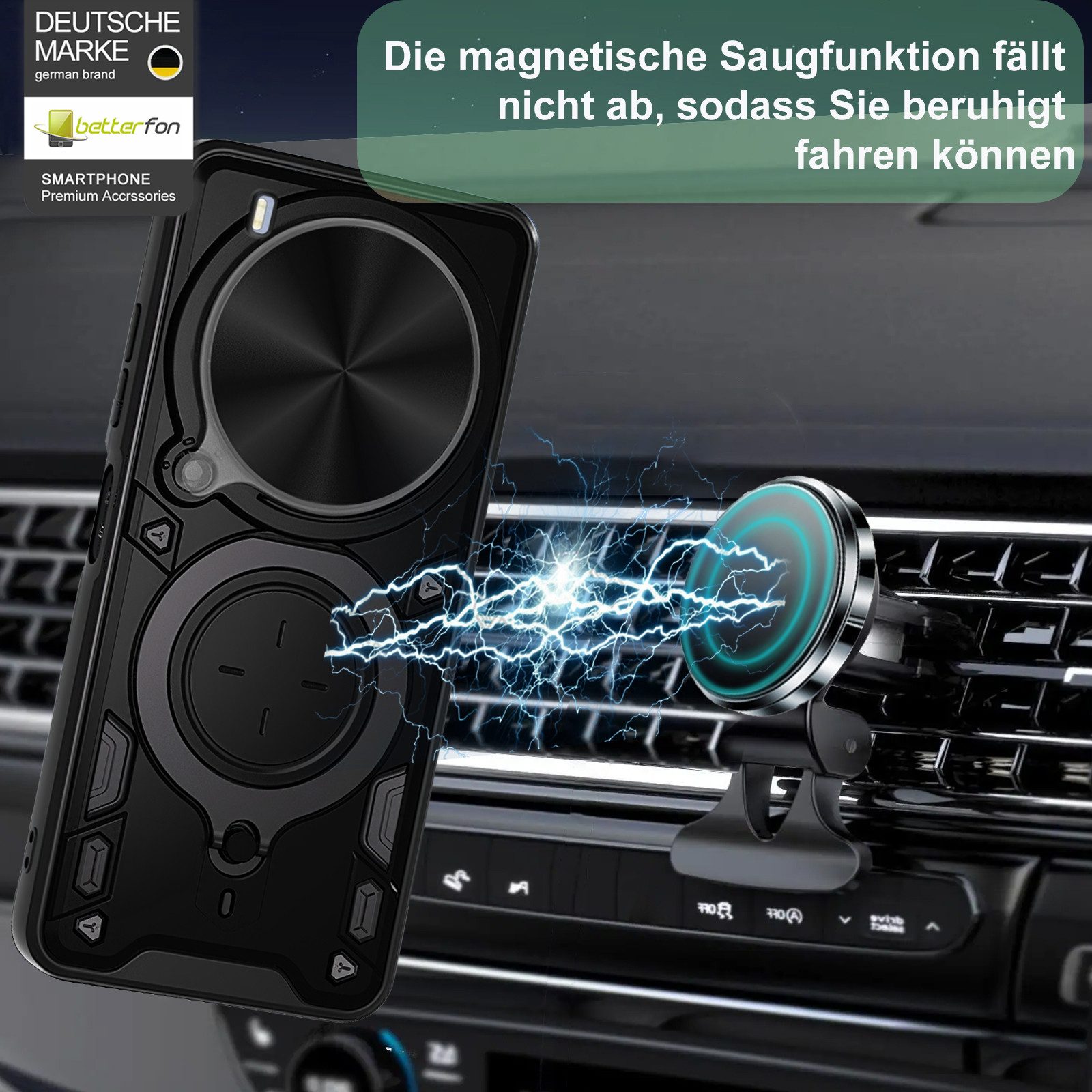 betterfon Handyhülle für ZTE Blade Hülle mit Slide Kameraschutz Ringhalter, Outdoorhülle mit Smartstand, Ringhalter & Silikonkern – Bild 3 von 5