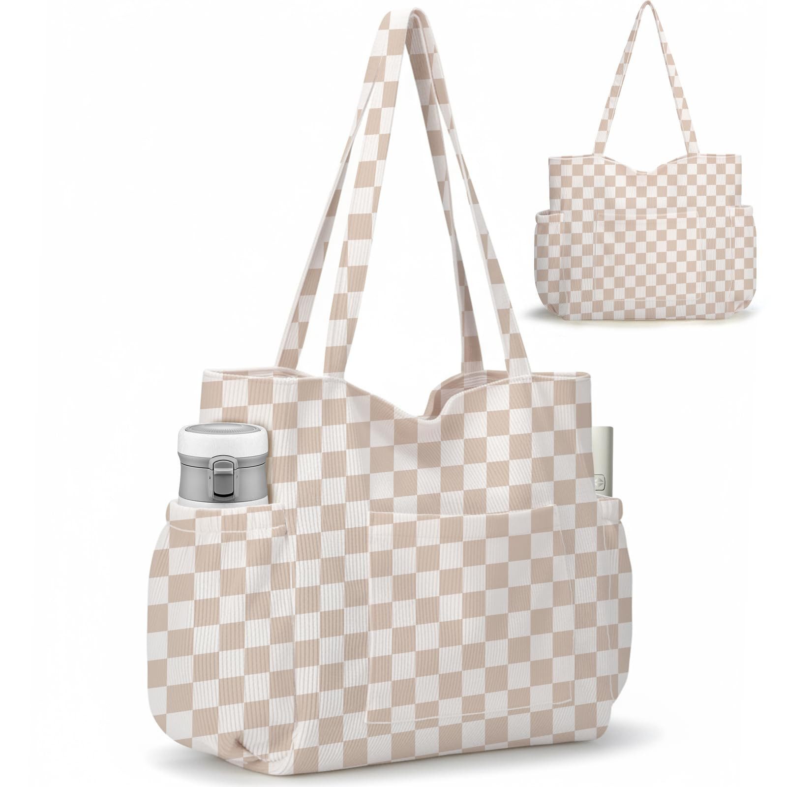 nsihing Umhängetasche Cord Tasche Damen, Groß Tote Bag Strandtasche mit Reißverschluss, Shopper Tasche, Elegant Handtasche für Arbeit Schule Gym