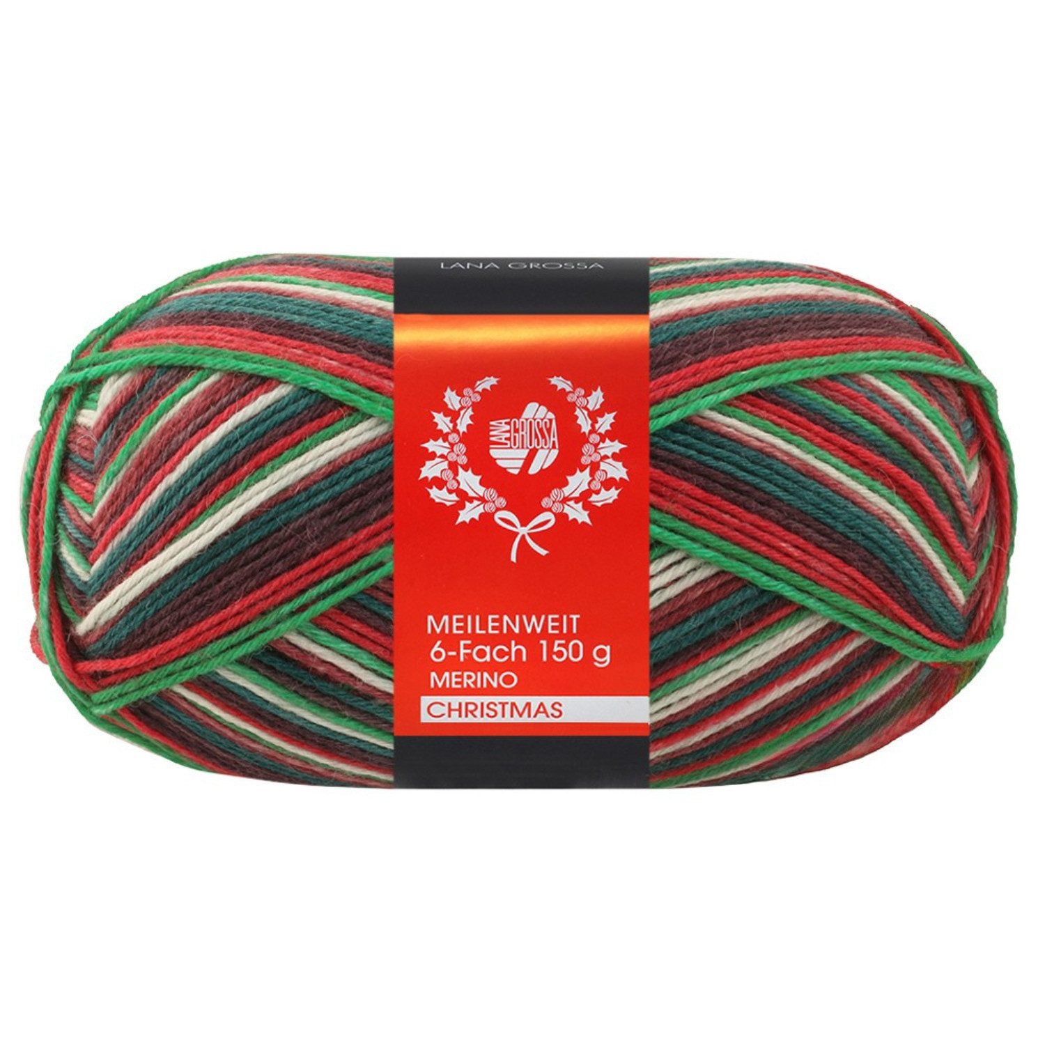LANA GROSSA Meilenweit 150 g Merino CHRISTMAS 6-fach Sockenwolle Weihnachten Häkelwolle, 390 m (Christmas-Sockenwolle mit weihnachtlichen Farbverläufen), 150 g