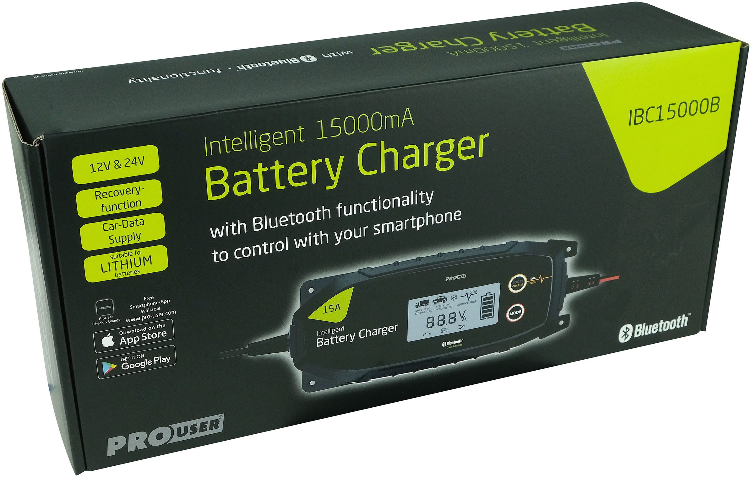 PROUSER Mikroprozessor Ladegerät 15A IBC15000B Autobatterie-Ladegerät (15000 mA)