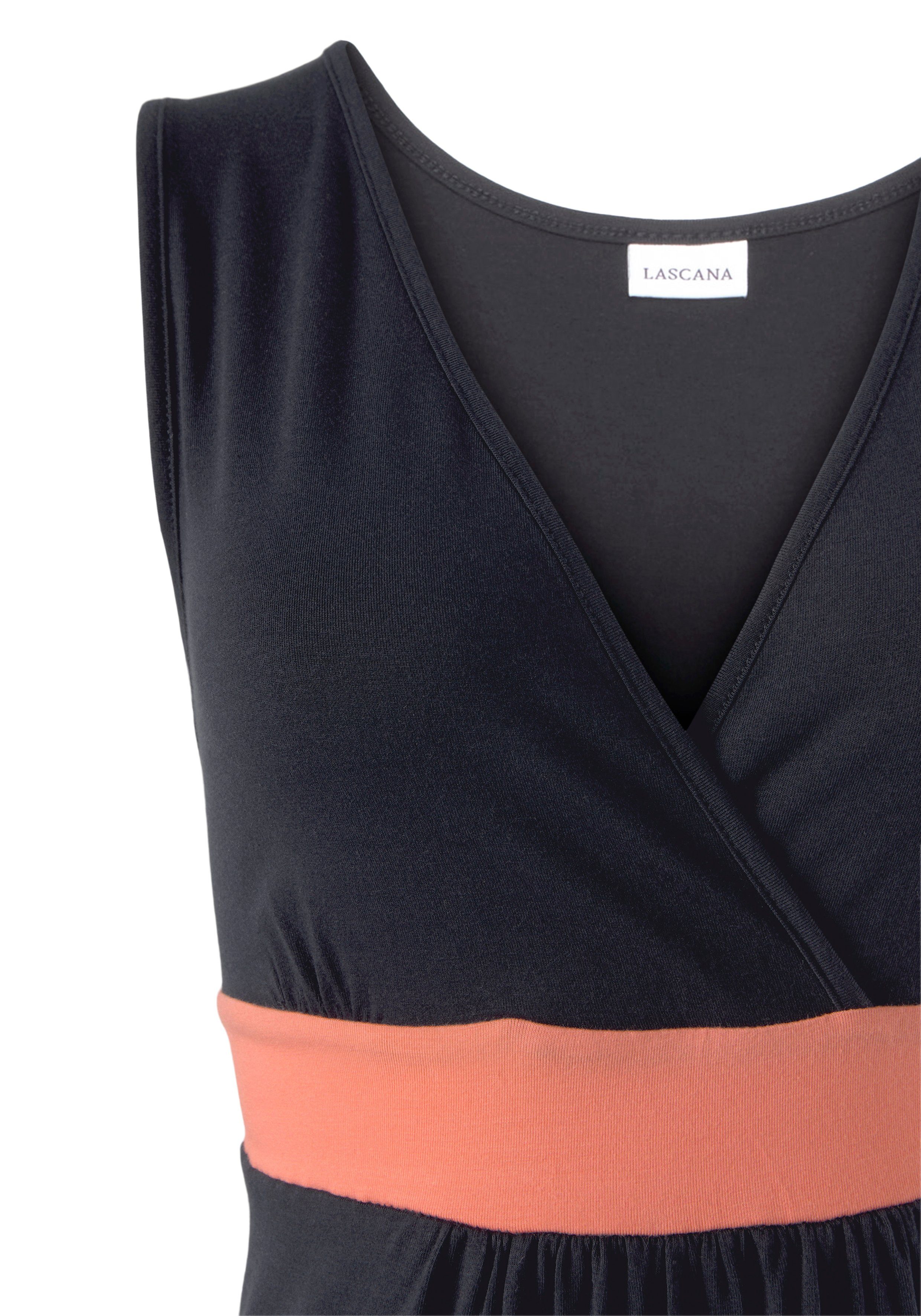 LASCANA Maxikleid mit farbigem Einsatz und V-Ausschnitt, Sommerkleid, Strandkleid