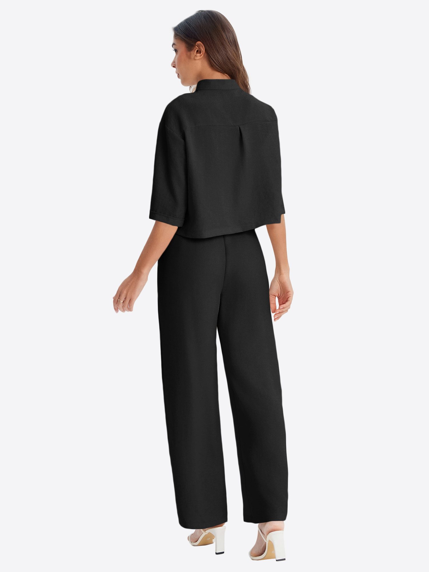 Imily Bela Hausanzug Damen 2-teilige Sets (Set, 2 tlg., Kurzärmeliges Top mit Knopfleiste; Hose mit Kordelzug) einfarbig