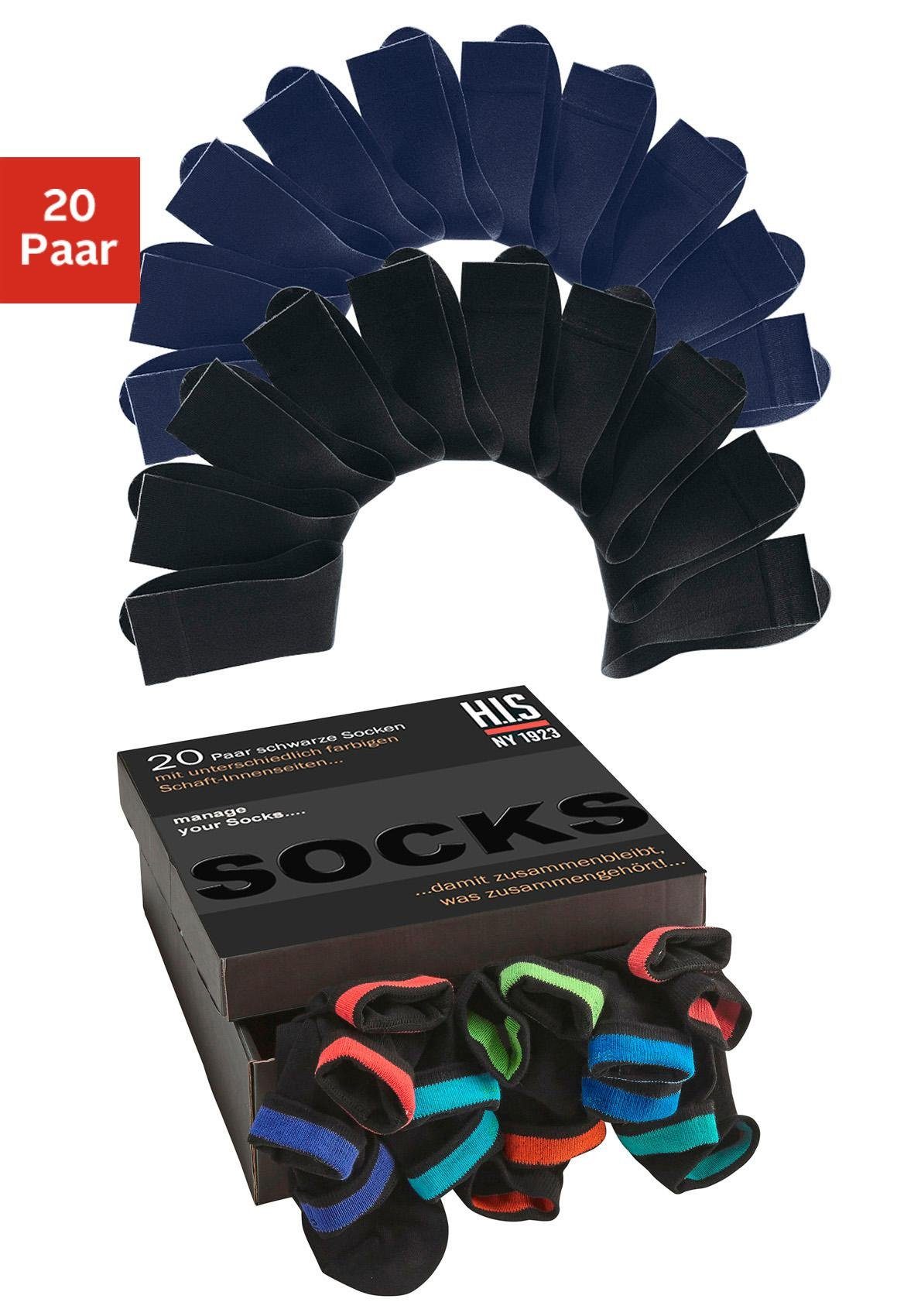 H.I.S Socken (Box, 20-Paar) mit farbigen Innenbündchen online kaufen | OTTO