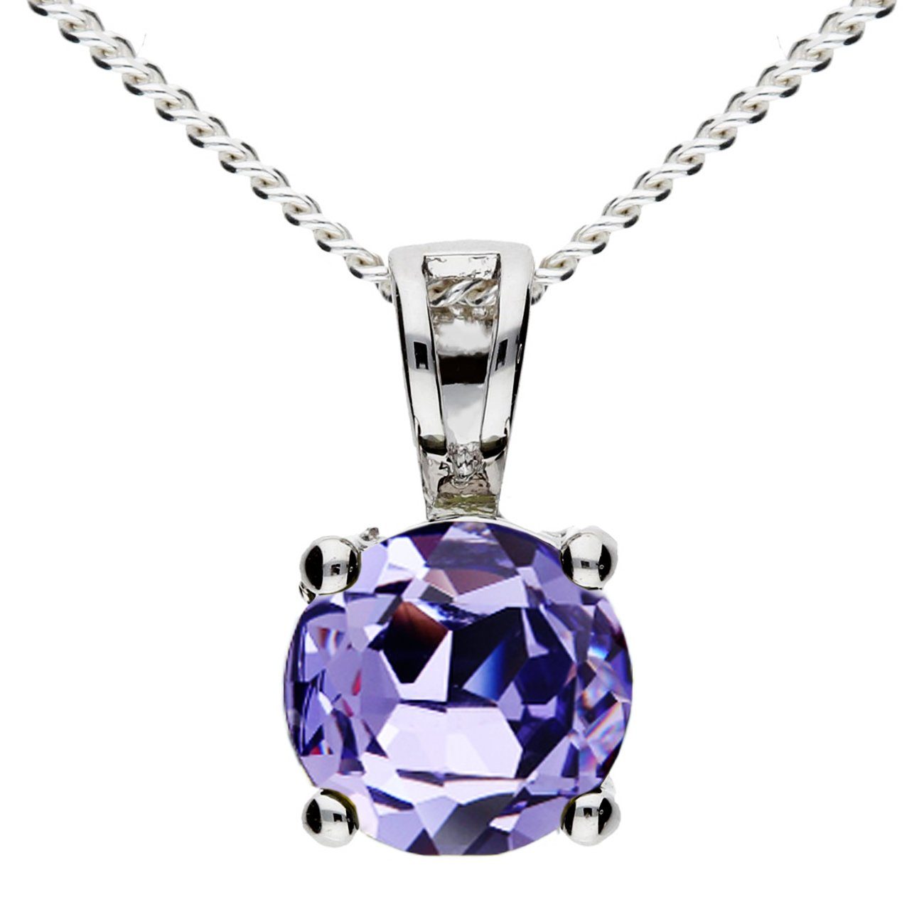 LÖB Kette mit Anhänger 925 Silber Halskette Zirkonia Stein Anhänger Kette Lila Amethyst Rund (Geschenke für Frauen Beste Freundin Mutter Mama Damen zum Geburtstag Weihnachten Weihnachtsgeschenke), Strass Glitzer Solitär Steinchen Diamant Form 45cm