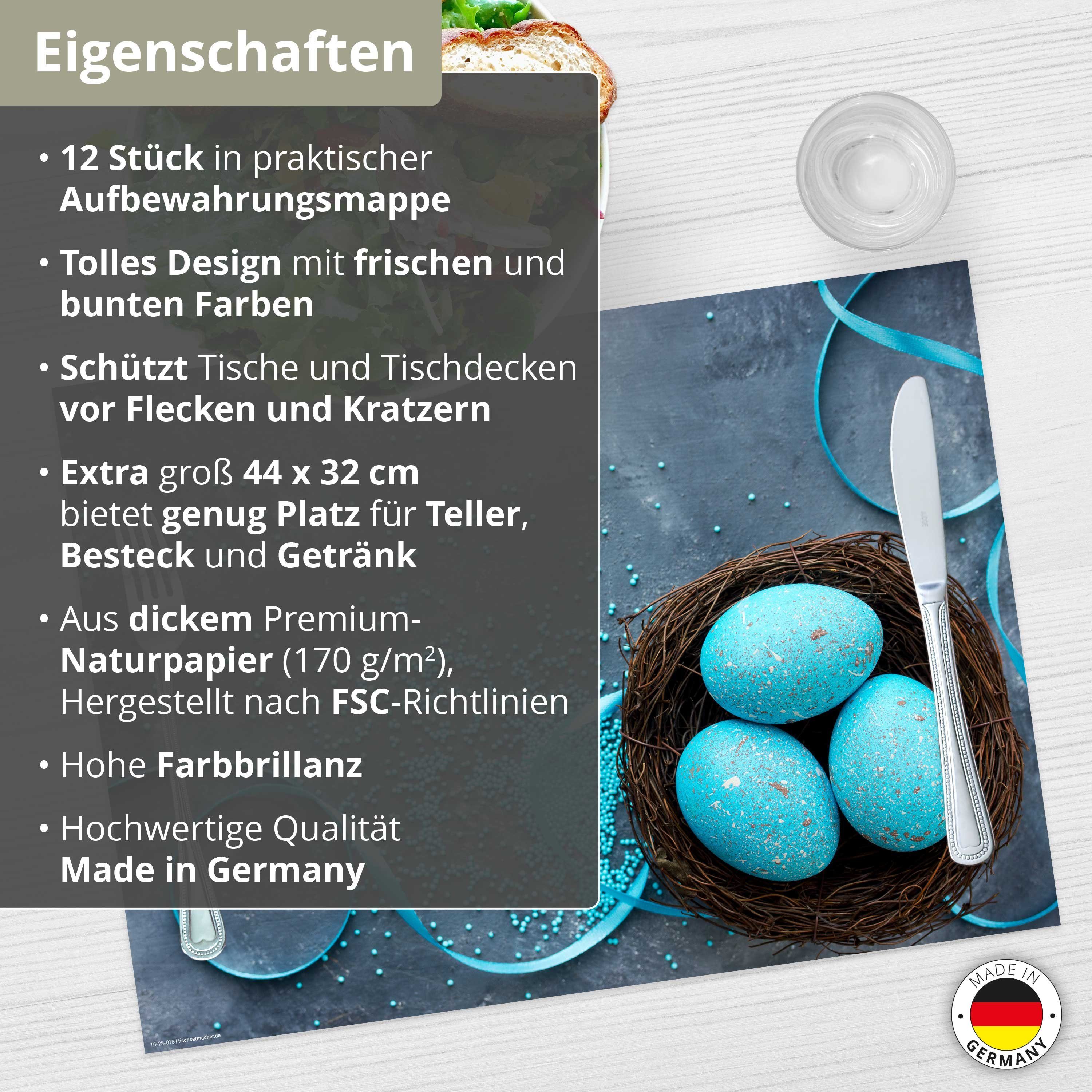Platzset, Tischset Frühling, Ostern & Blumen Made Germany Naturpapier in 44 in Osternest x 12-St., blau, / cm - in (aus 32 blau), Tischsetmacher, Aufbewahrungsmappe
