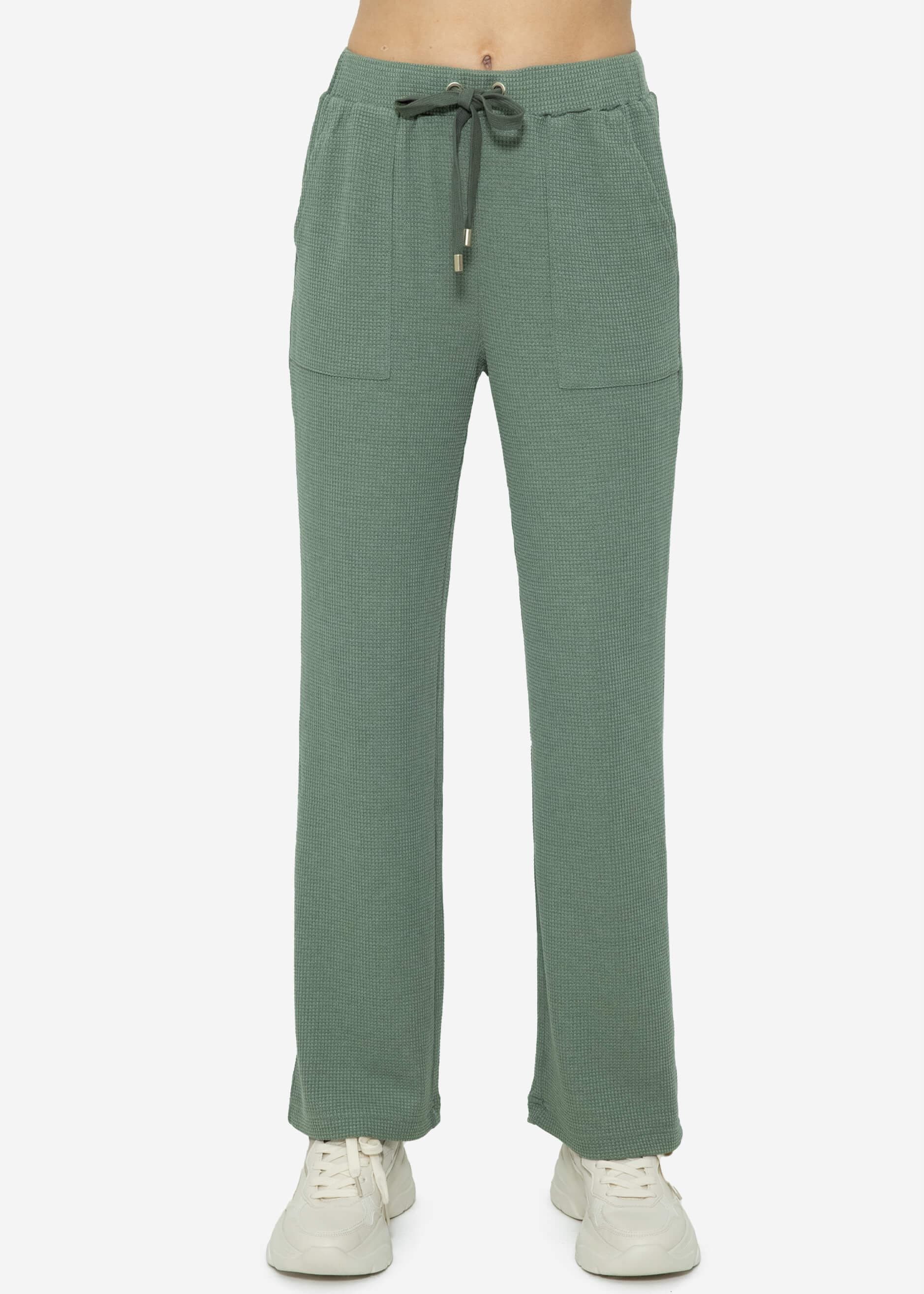 SASSYCLASSY Stoffhose Casual Pants in Waffelpiqué Lässige Stoffhose mit Struktur und Taschen