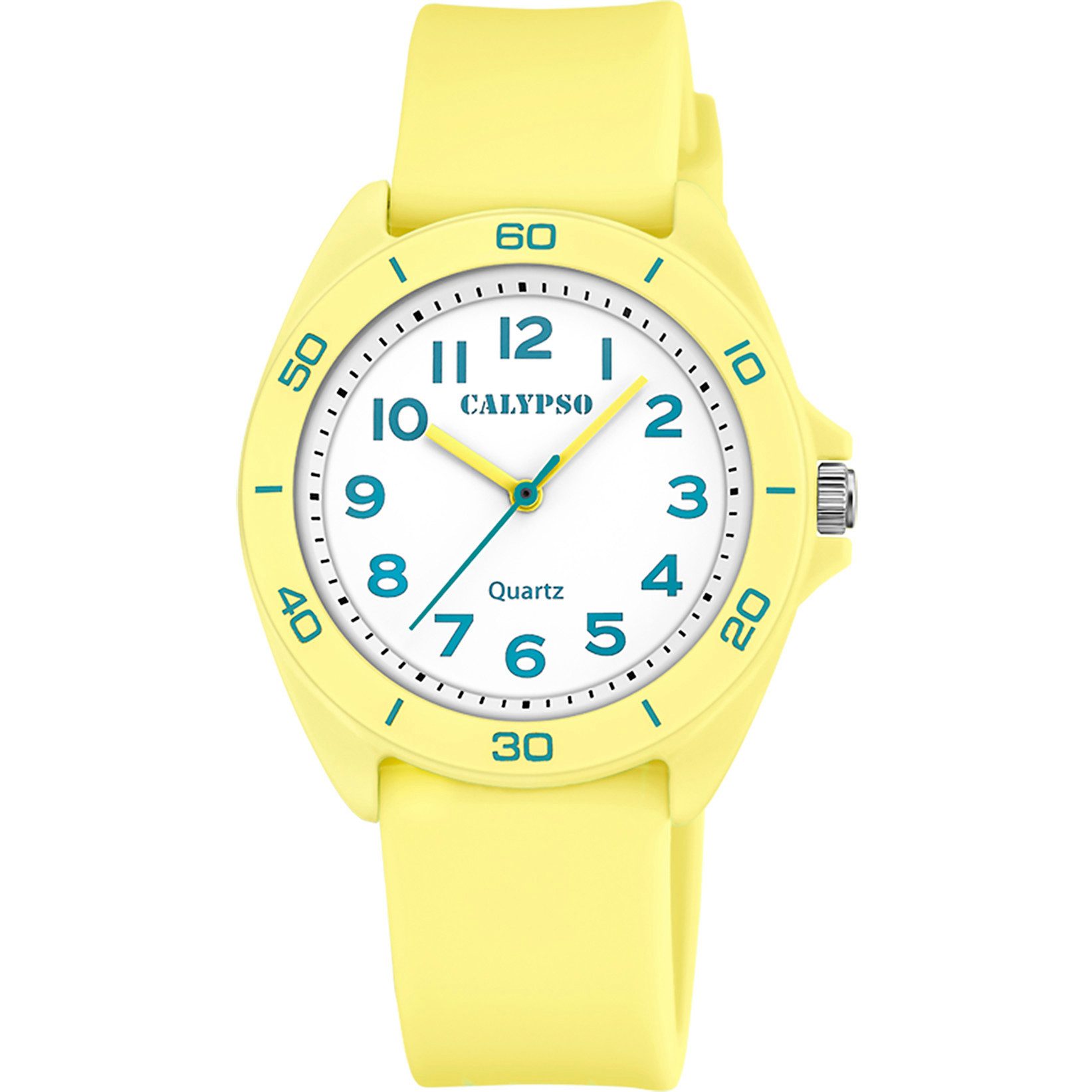 Calypso Quarzuhr Trendy Damenuhr K5833-1 Gelb Weiß 36 mm 10 Bar Sommeruhr