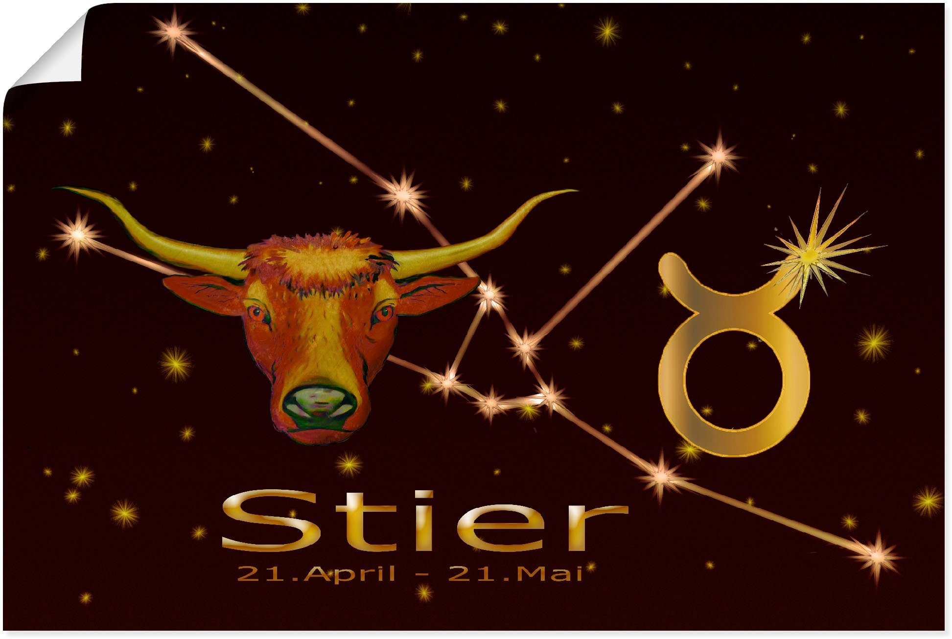 Artland Poster Sternzeichen - Stier, Bilder von Sternzeichen (1 St), ohne Rahmen