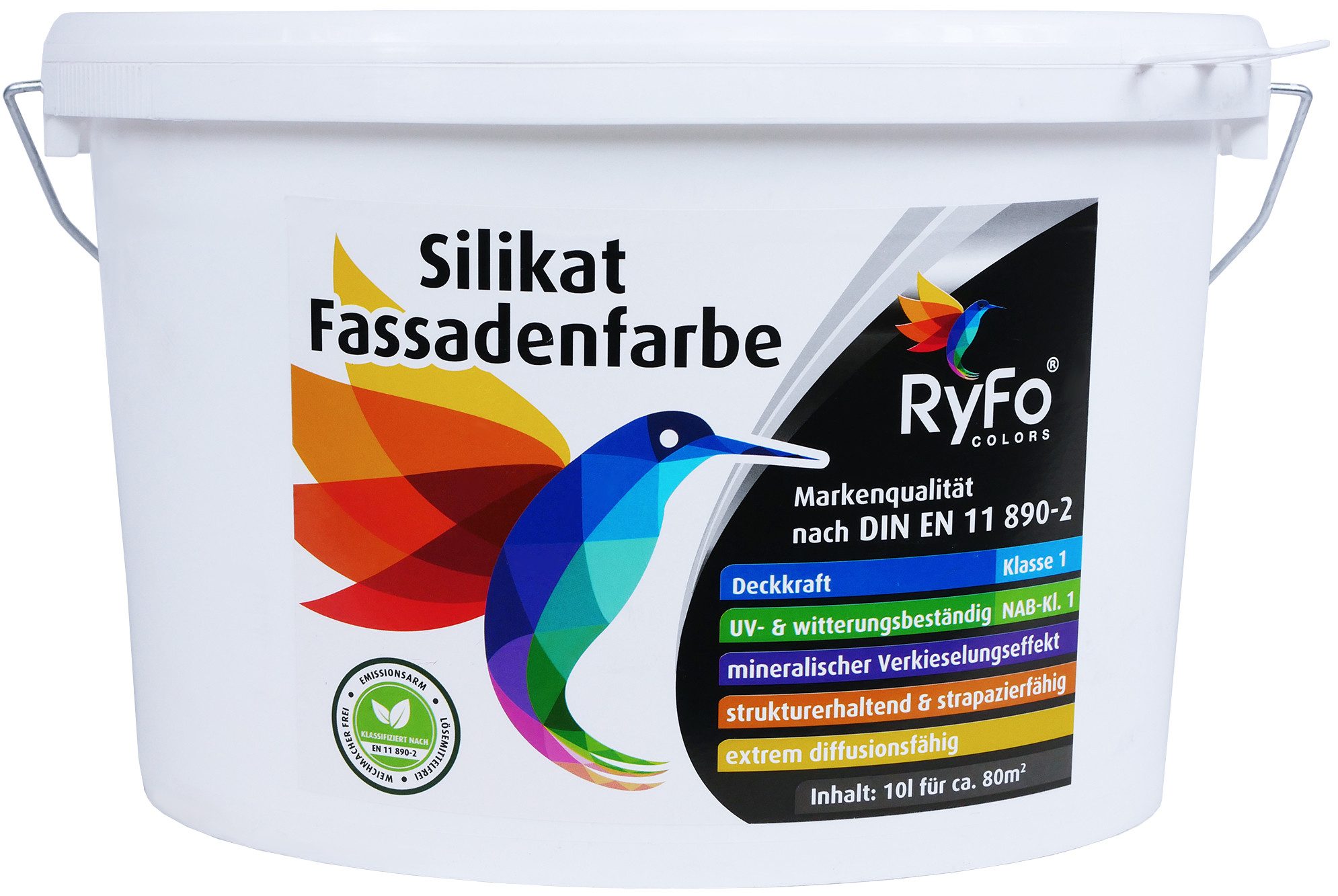 RyFo Colors Fassadenfarbe Silikat Fassadenfarbe weiß 10l, 1 L ca. 6 m², hoch diffusionsfähig, UV-beständig, witterungsbeständig
