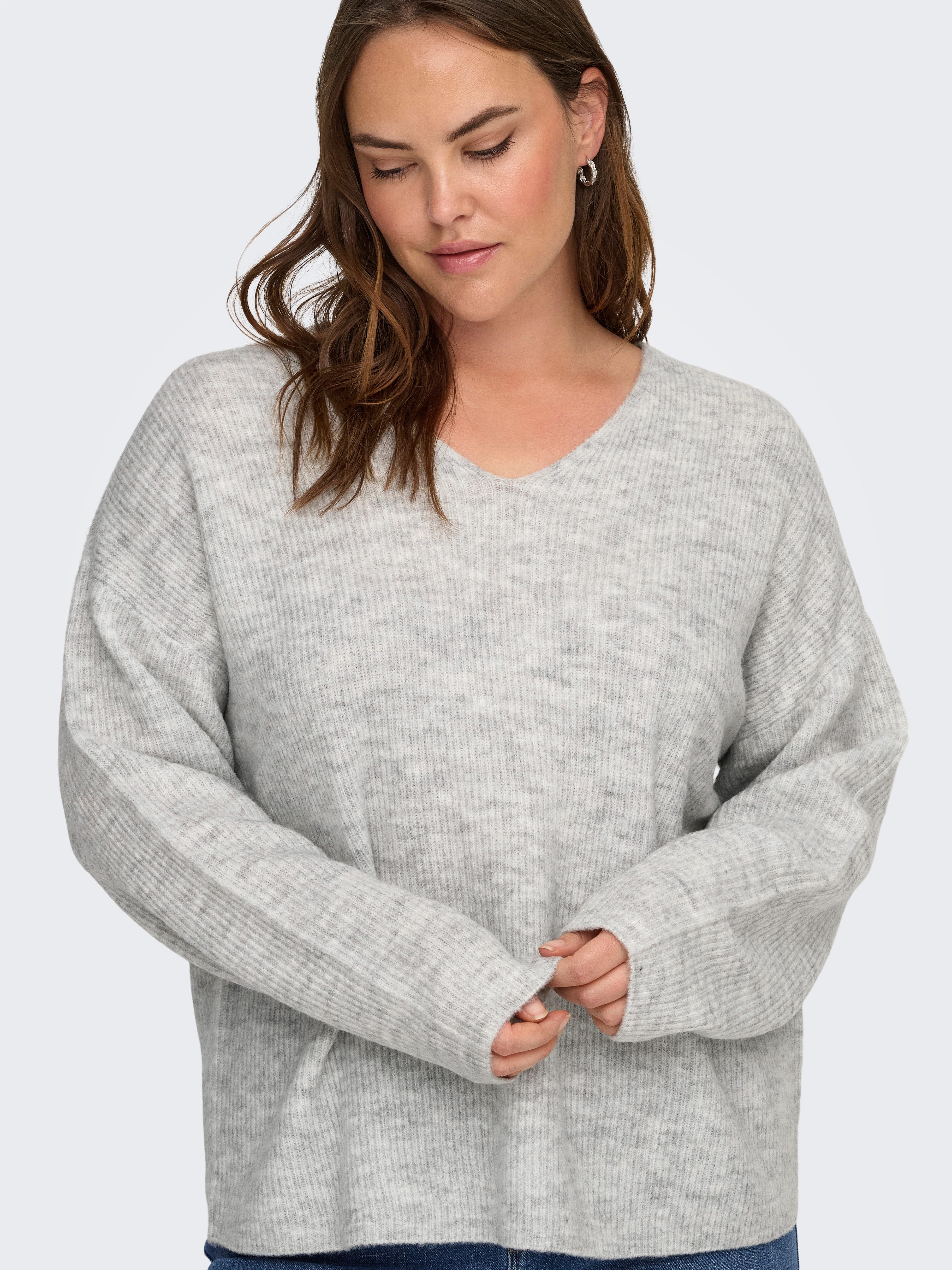 ONLY CARMAKOMA Strickpullover CARCAMILLA V-NECK L/S PULLOVER KNT NOOS Materialmix
