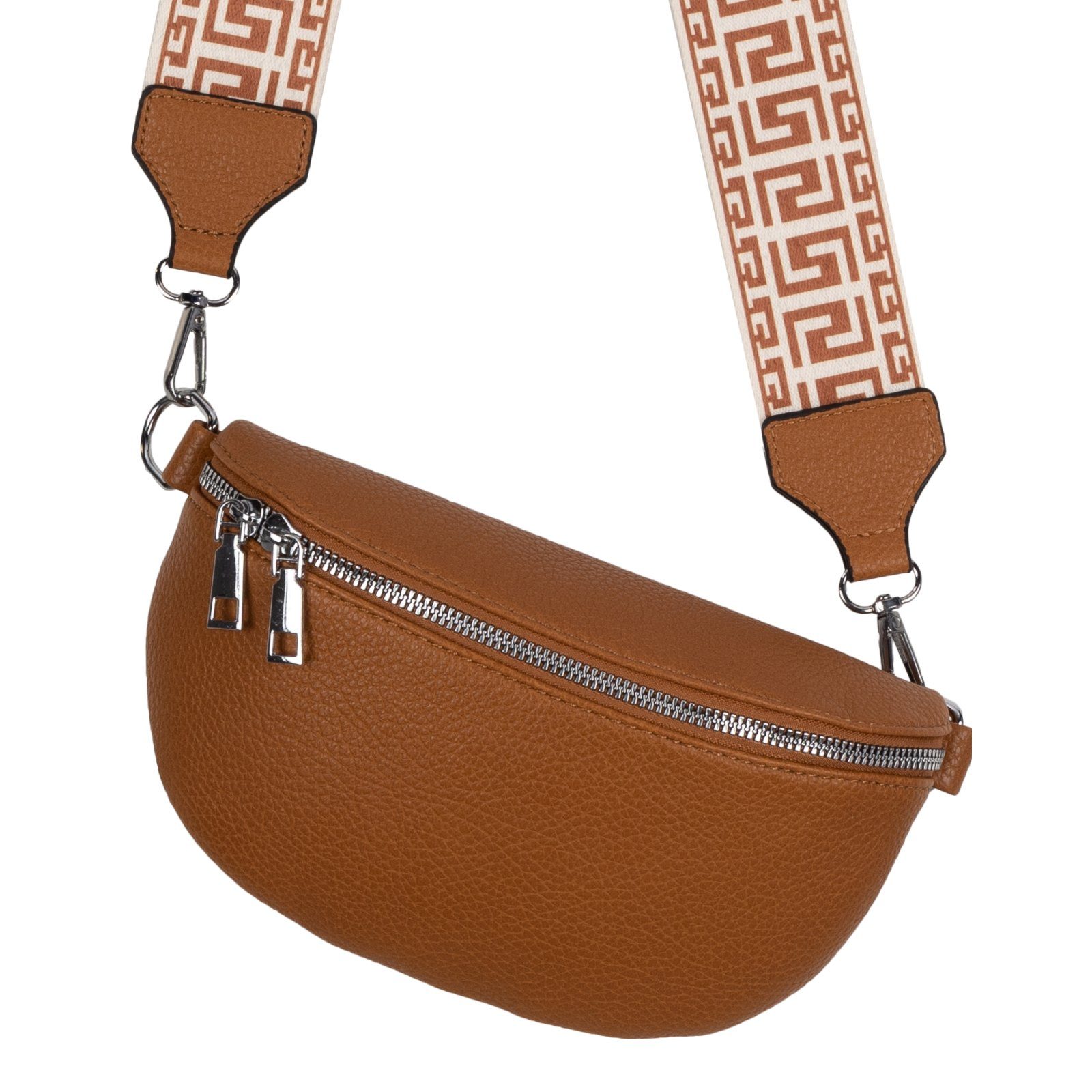 EAAKIE CrossOver, Schultertasche, Umhängetasche als Gürteltasche Kunstleder Italy-De, Crossbody-Bag Umhängetasche Hüfttasche BROWN tragbar Bauchtasche