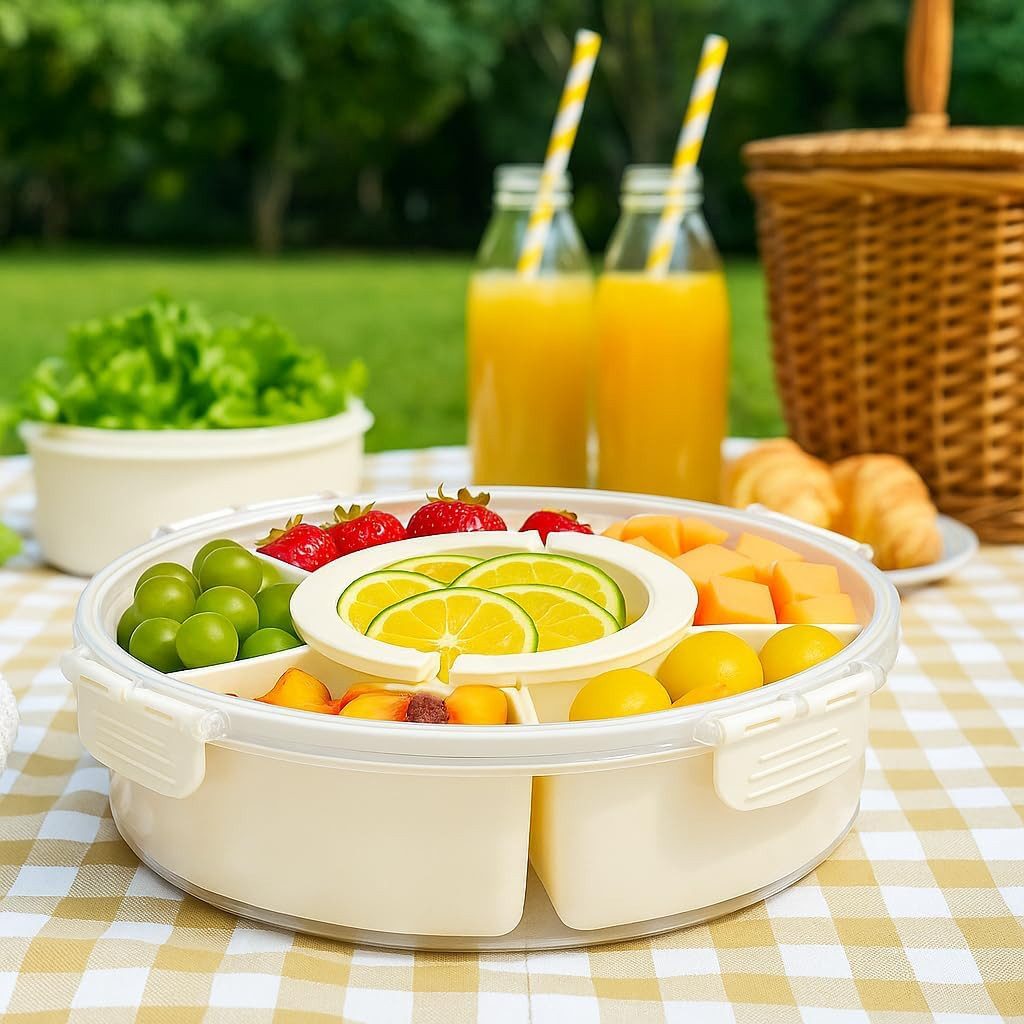 Youyijia Snackschale Snackschale mit Deckel, 6 Fächer (Nicht spülmaschinengeeignet), Plastik