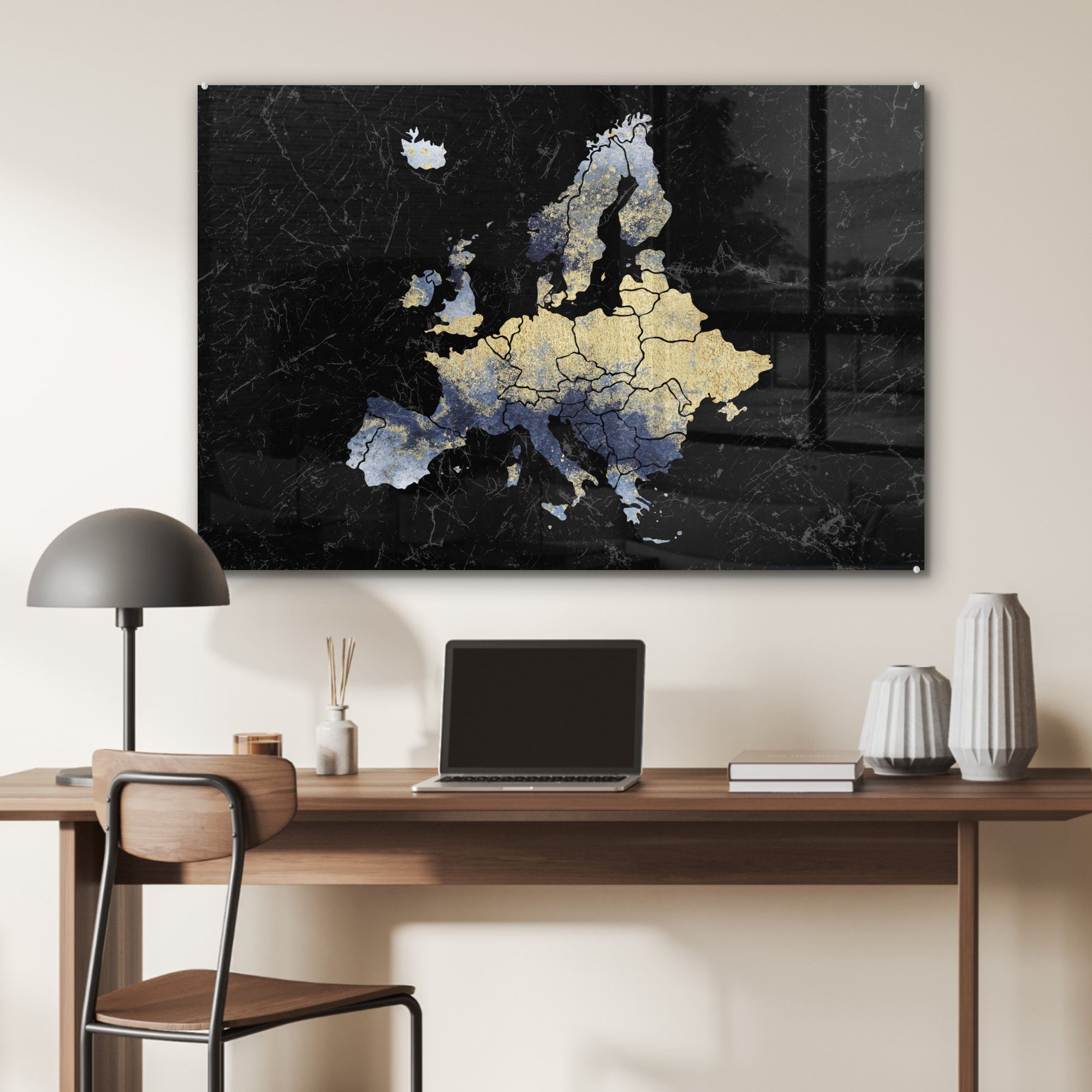 Europa MuchoWow Delfter Blau, - Karte - (1 Wohnzimmer St), Acrylglasbild Acrylglasbilder Schlafzimmer &