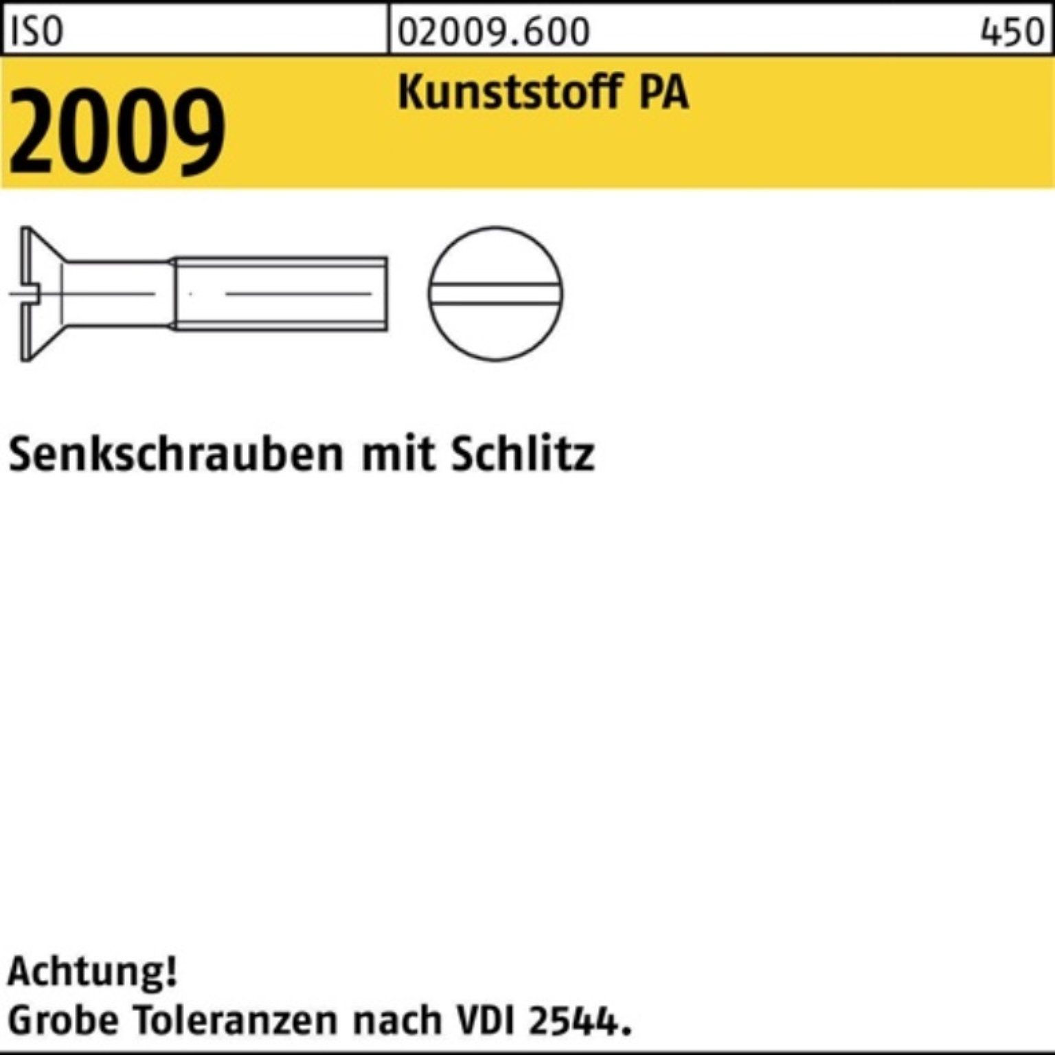 Reyher 2009 Senkschraube Stück Polyamid IS 200er M6x Schlitz Senkschraube 30 200 ISO Pack