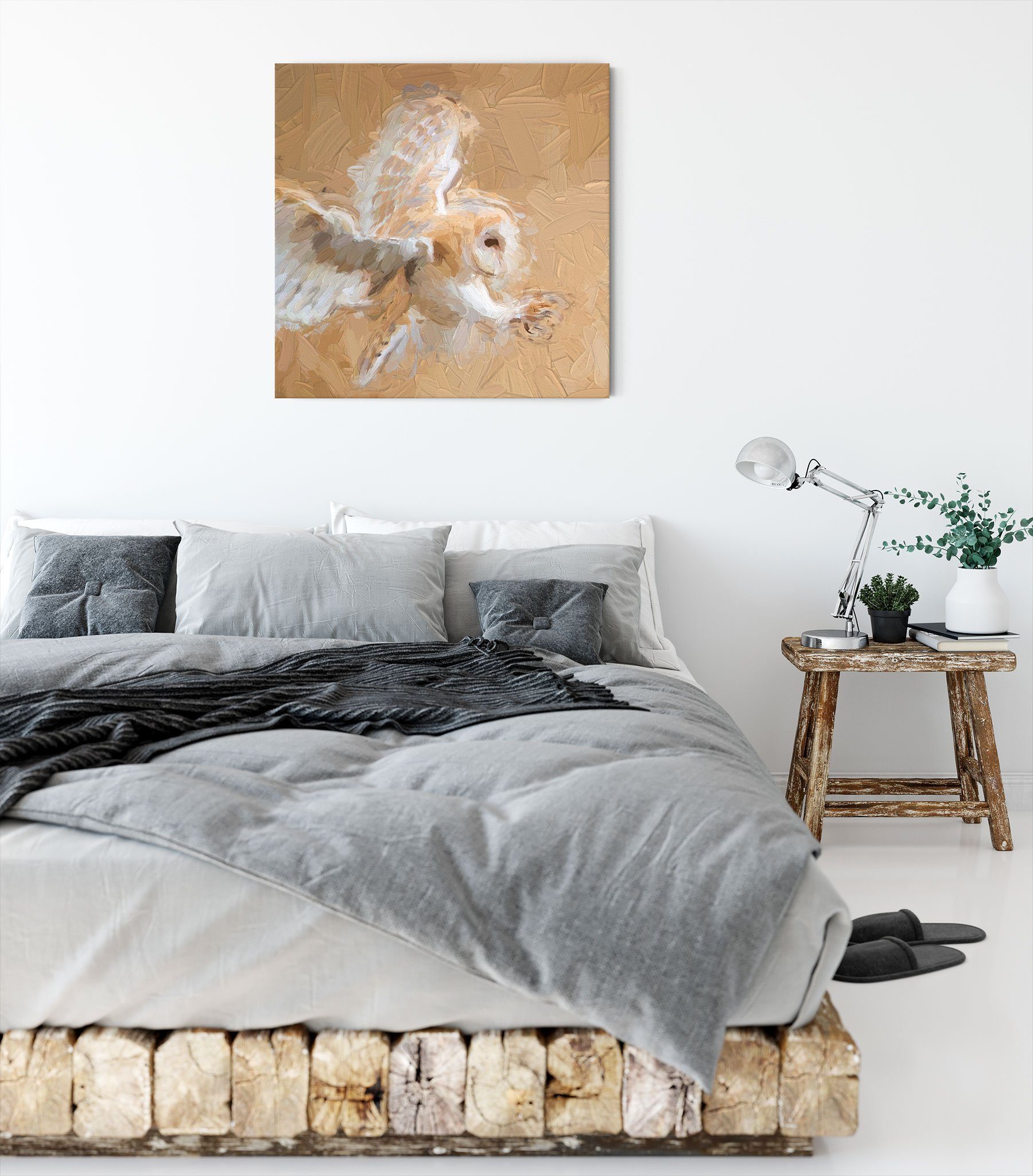 Pixxprint Leinwandbild Fliegende Eule bei der Jagd, Fliegende Eule bei der Jagd (1 St), Leinwandbild fertig bespannt, inkl. Zackenaufhänger